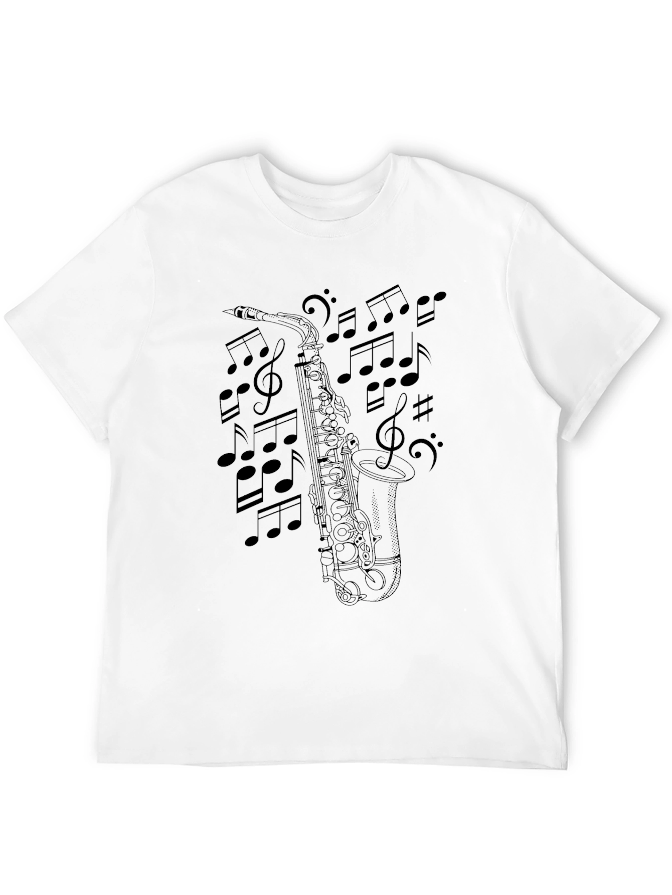 Saxophone & Music Notes Black T-Shirt