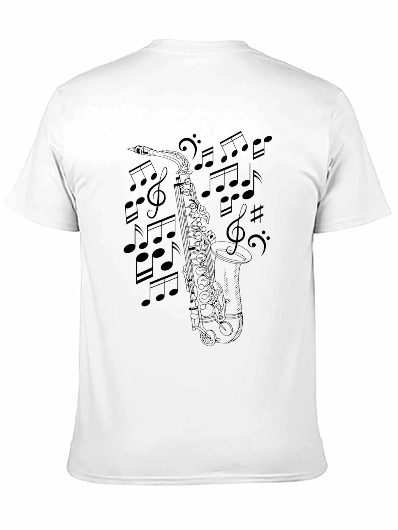 Saxophone & Music Notes Black T-Shirt