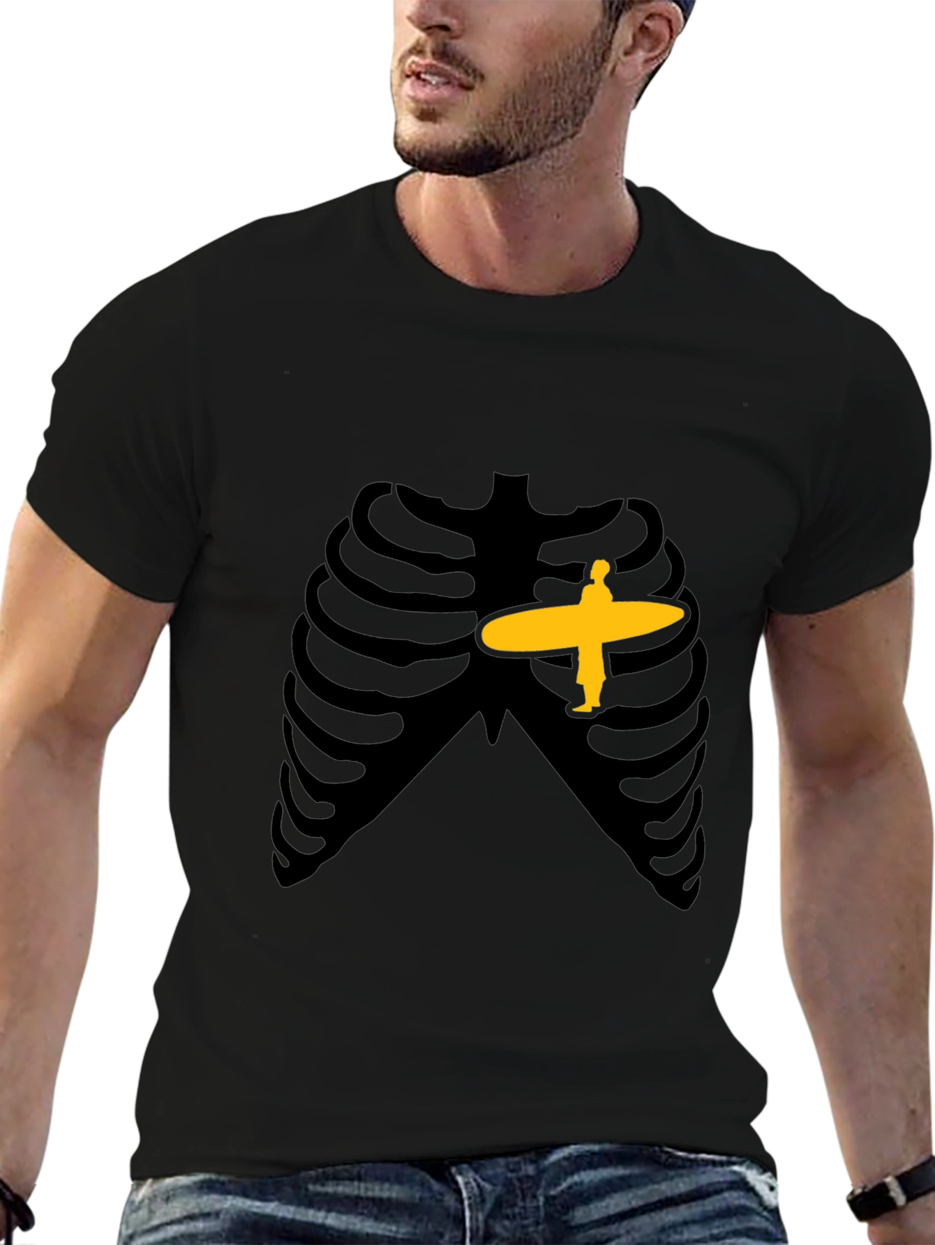 Skeleton Ribcage Surfer Graphic T-Shirt
