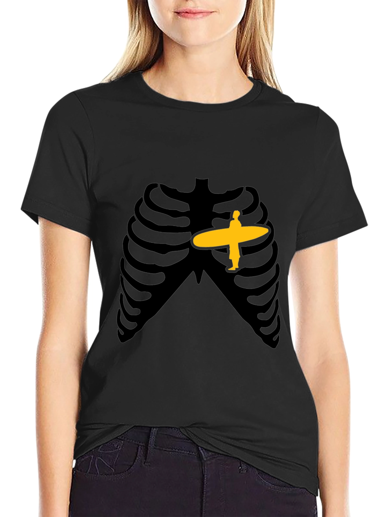Skeleton Ribcage Surfer Graphic T-Shirt