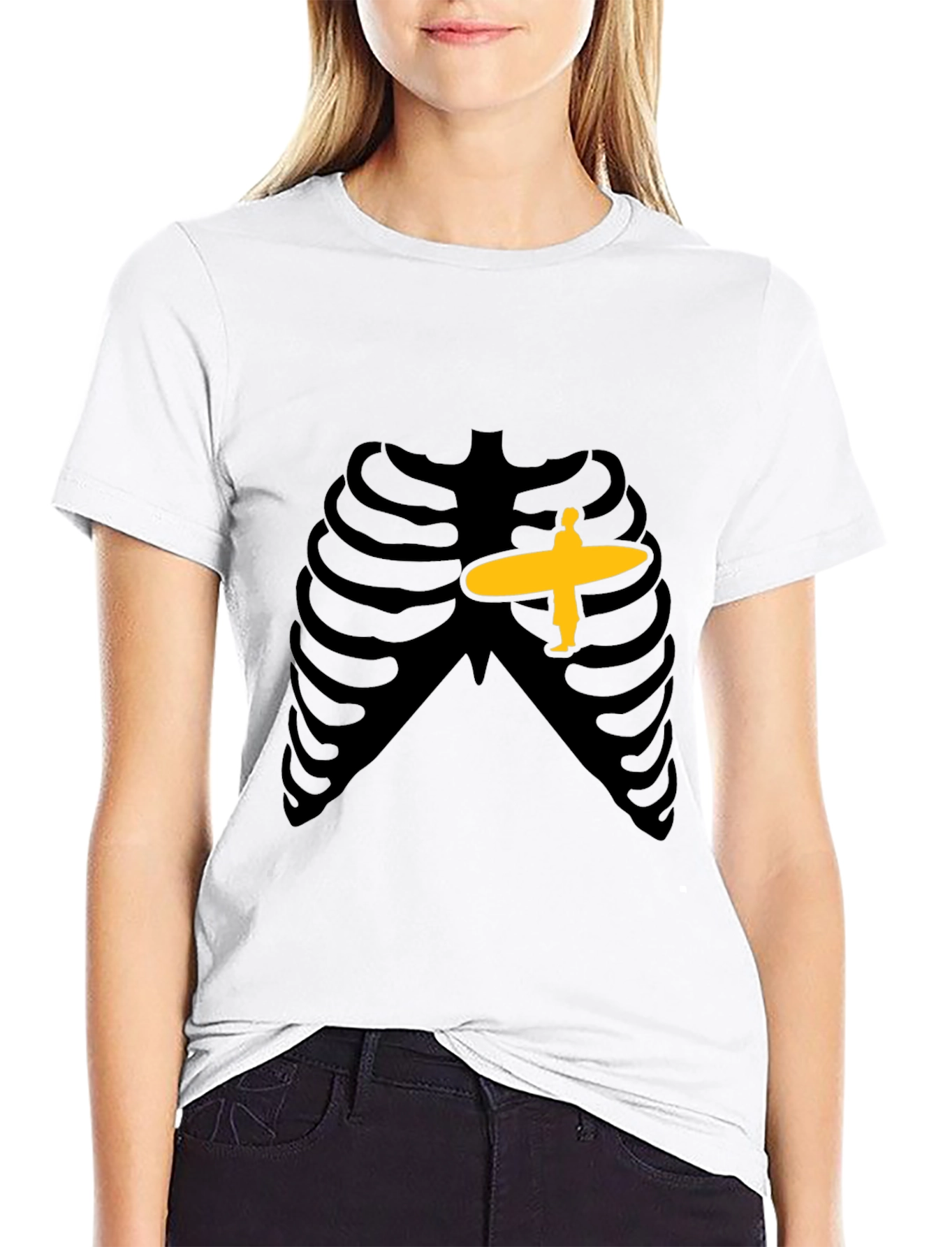 Skeleton Ribcage Surfer Graphic T-Shirt