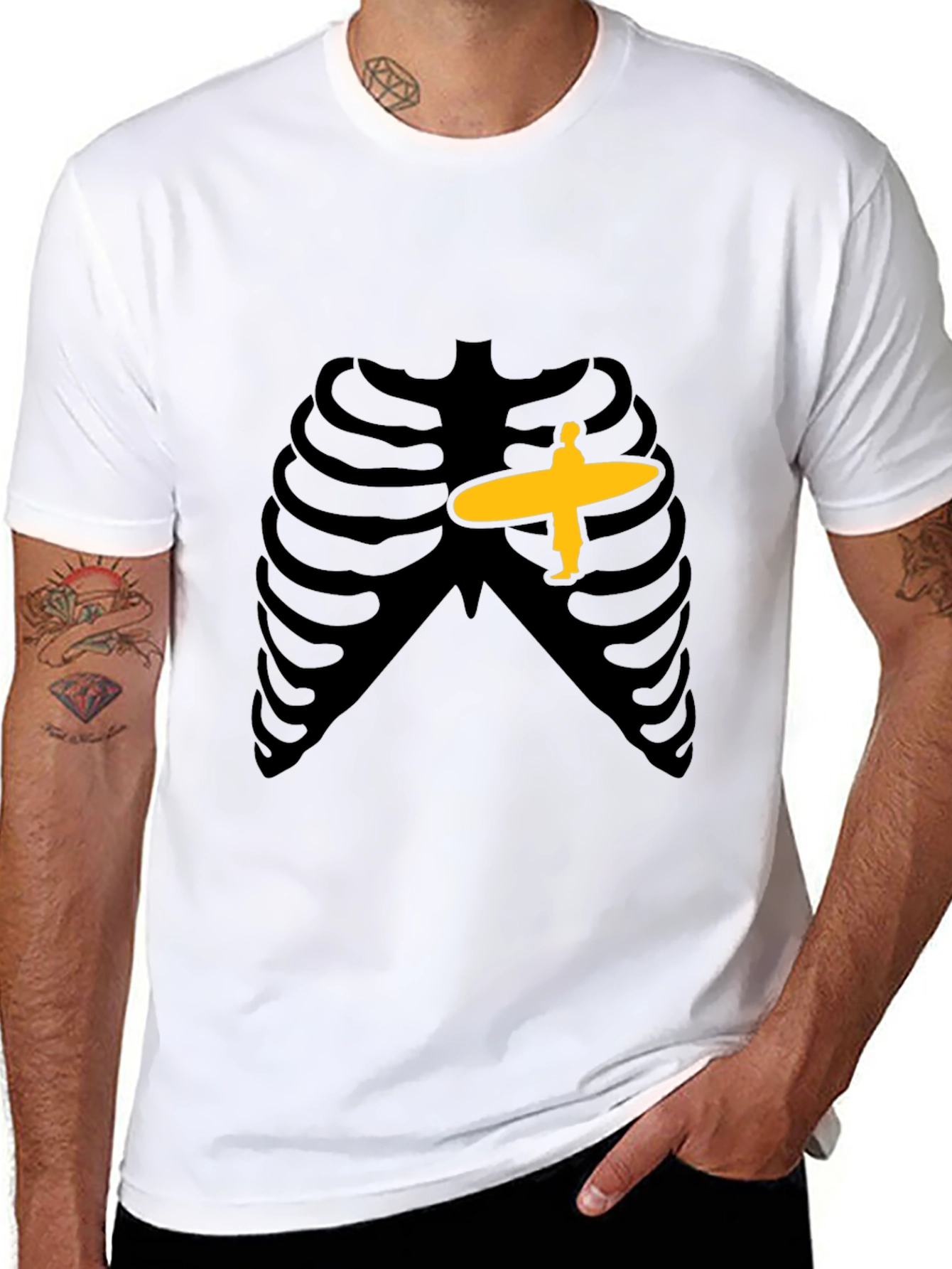 Skeleton Ribcage Surfer Graphic T-Shirt