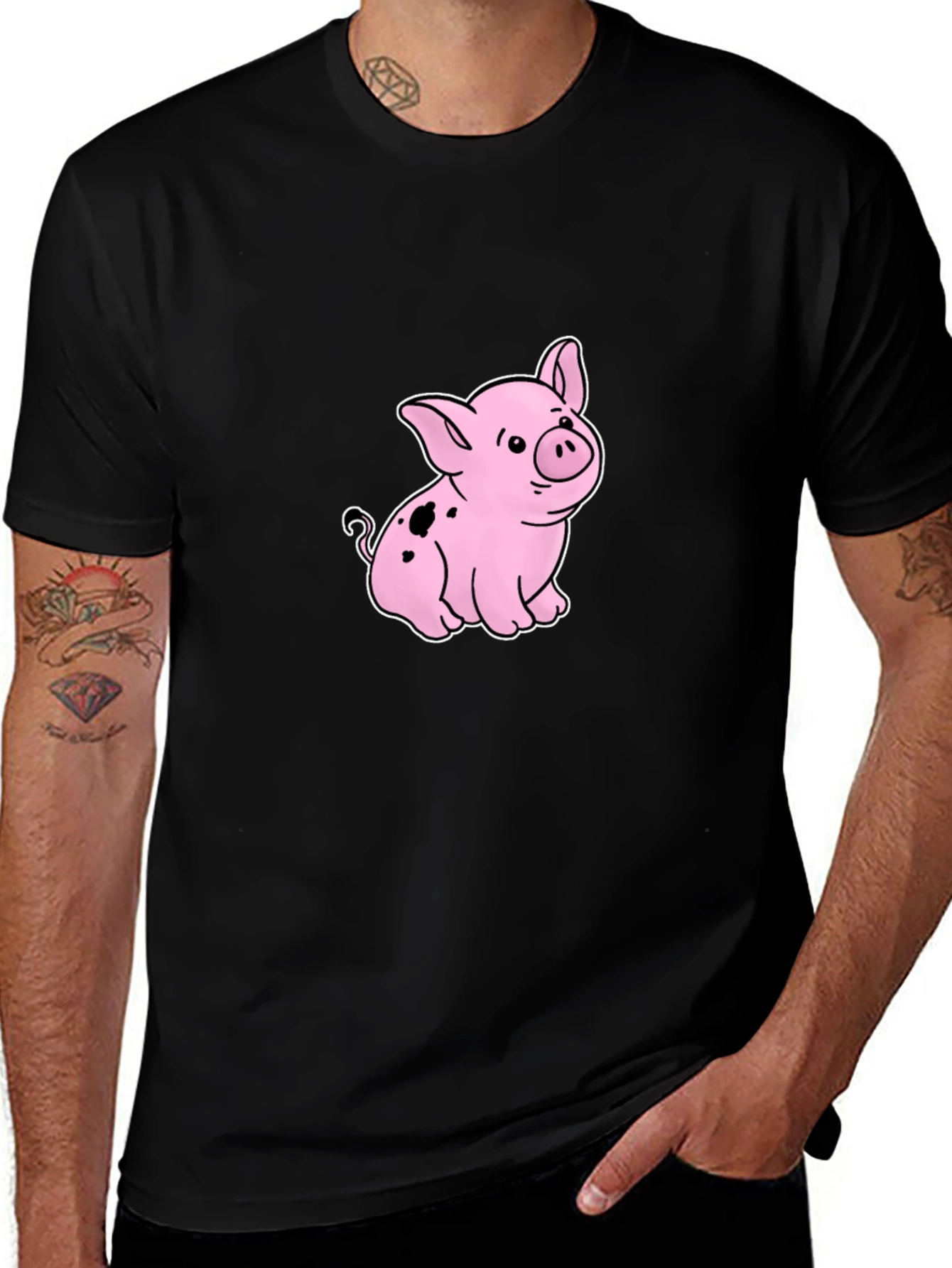 Cute Piglet Graphic Black T-Shirt