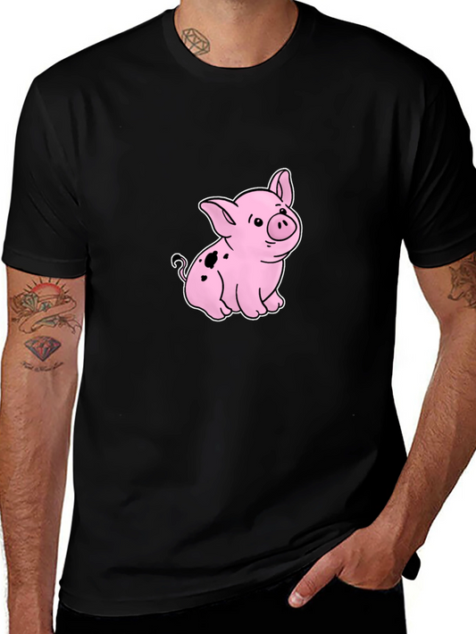 Cute Piglet Graphic Black T-Shirt