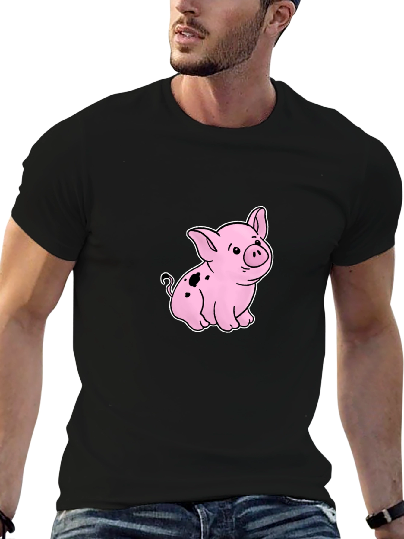 Cute Piglet Graphic Black T-Shirt