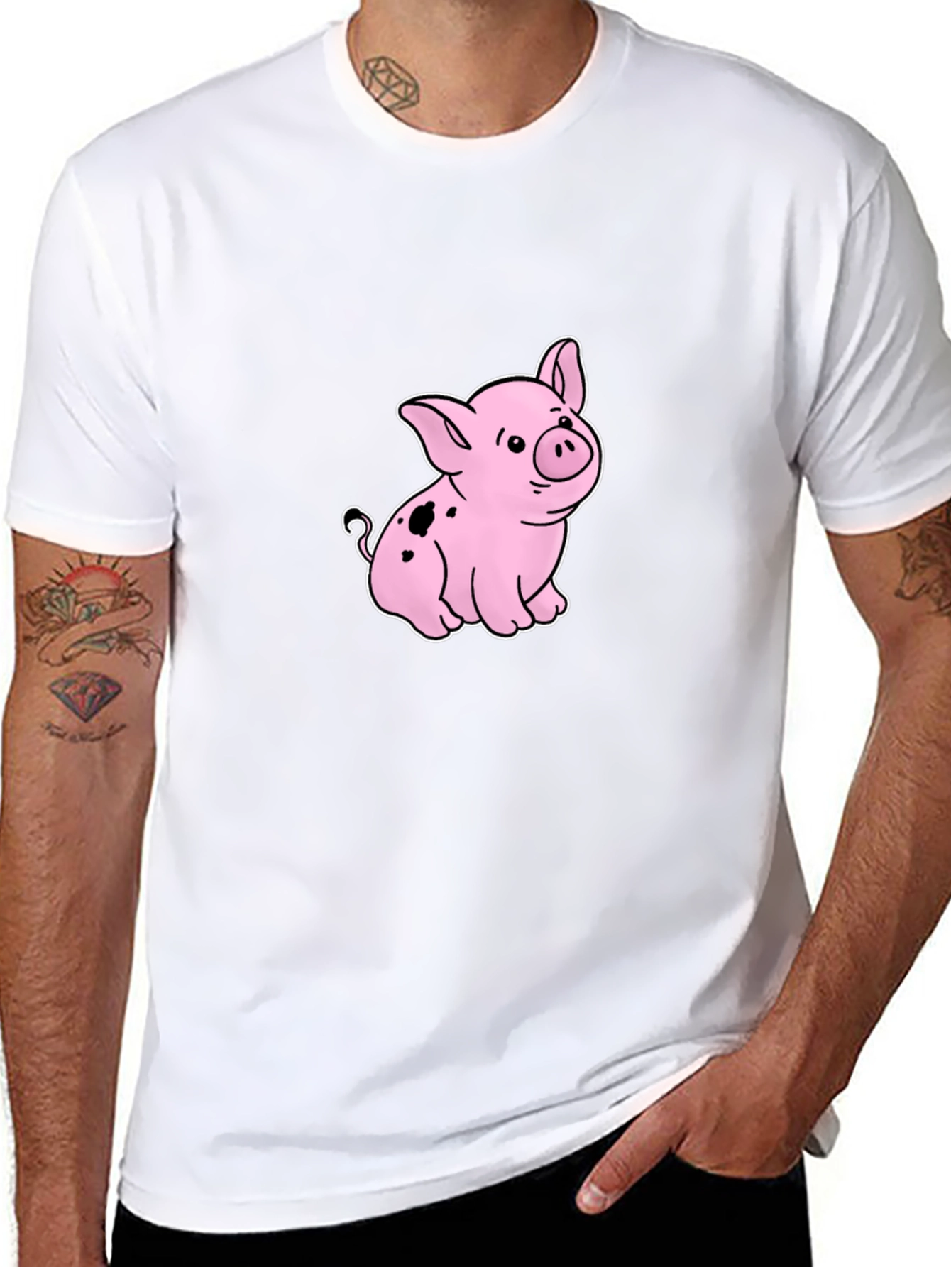 Cute Piglet Graphic Black T-Shirt