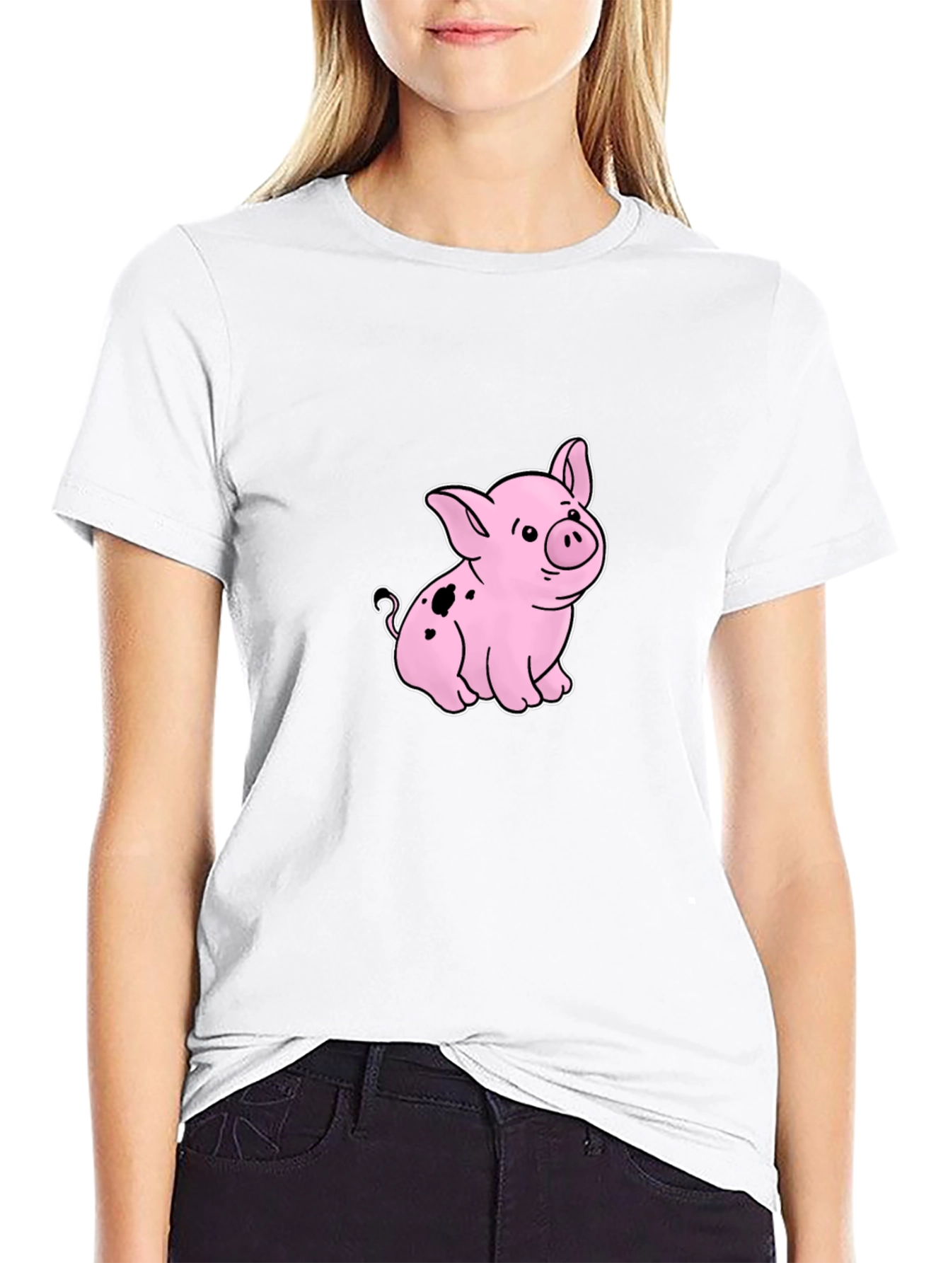 Cute Piglet Graphic Black T-Shirt