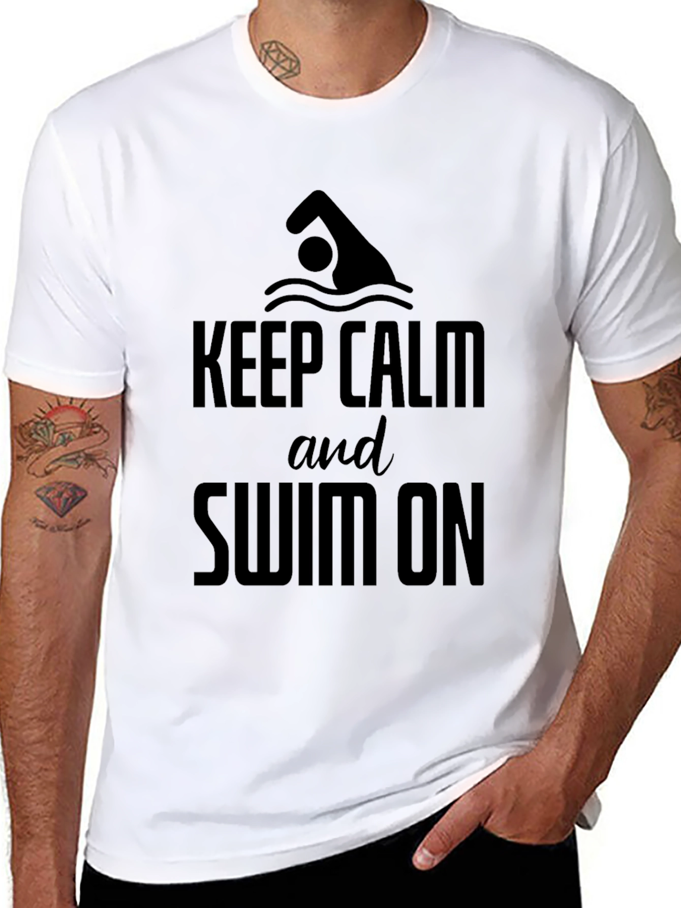 Keep Calm and Swim On T-Shirt - Black