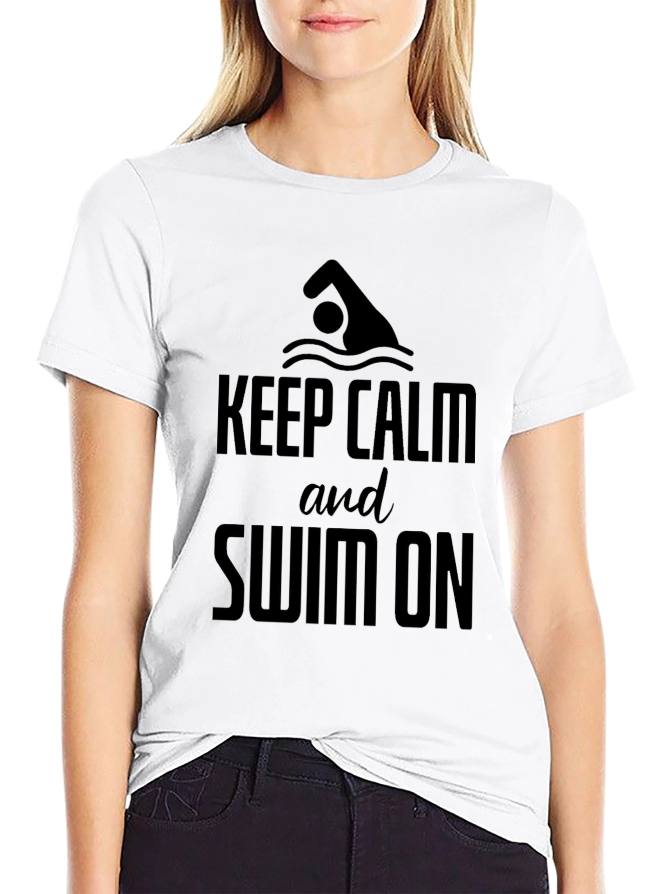 Keep Calm and Swim On T-Shirt - Black