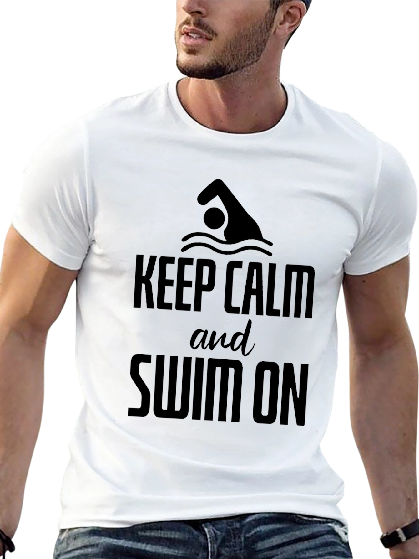 Keep Calm and Swim On T-Shirt - Black