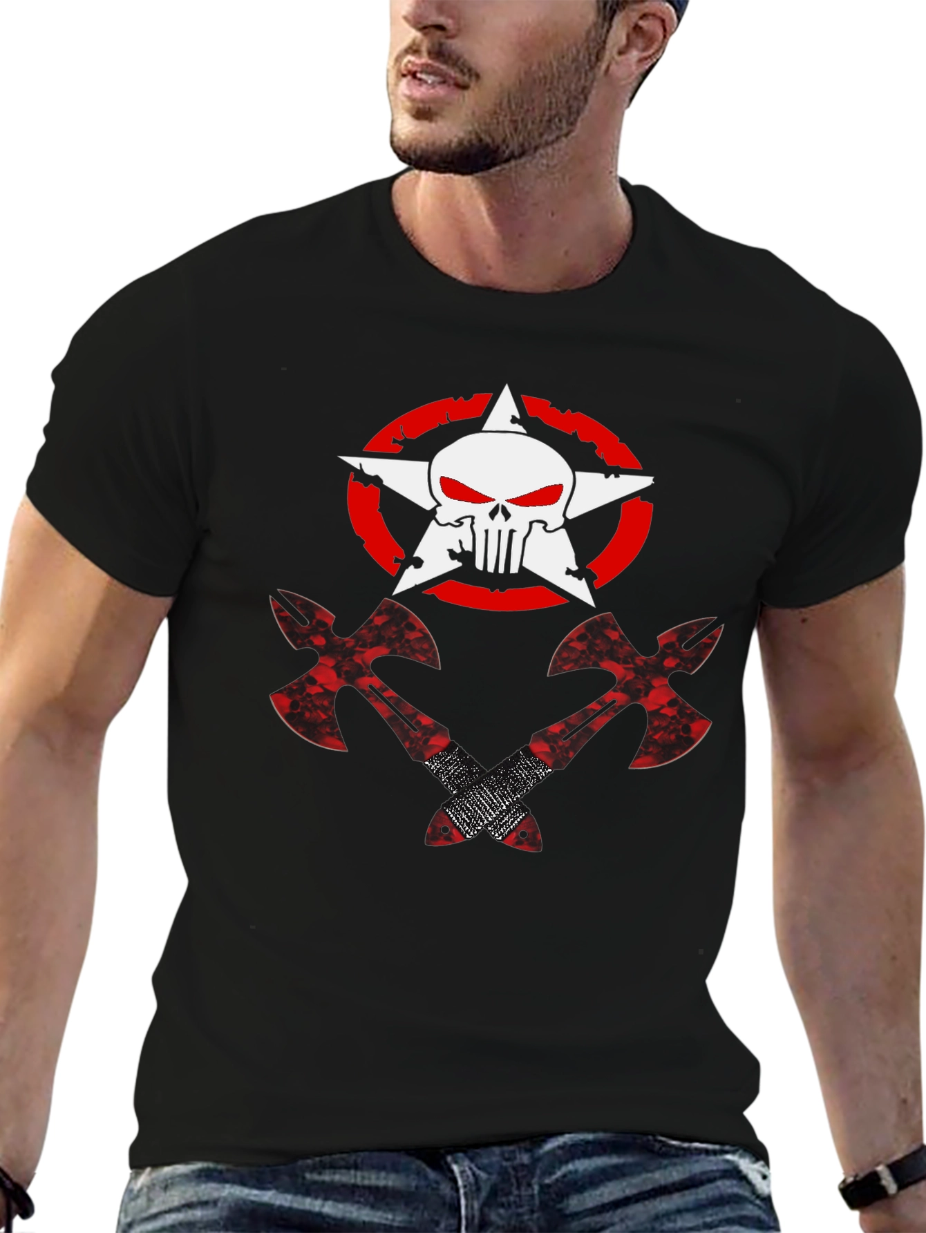 Punisher Star Axe Graphic T-Shirt - Black