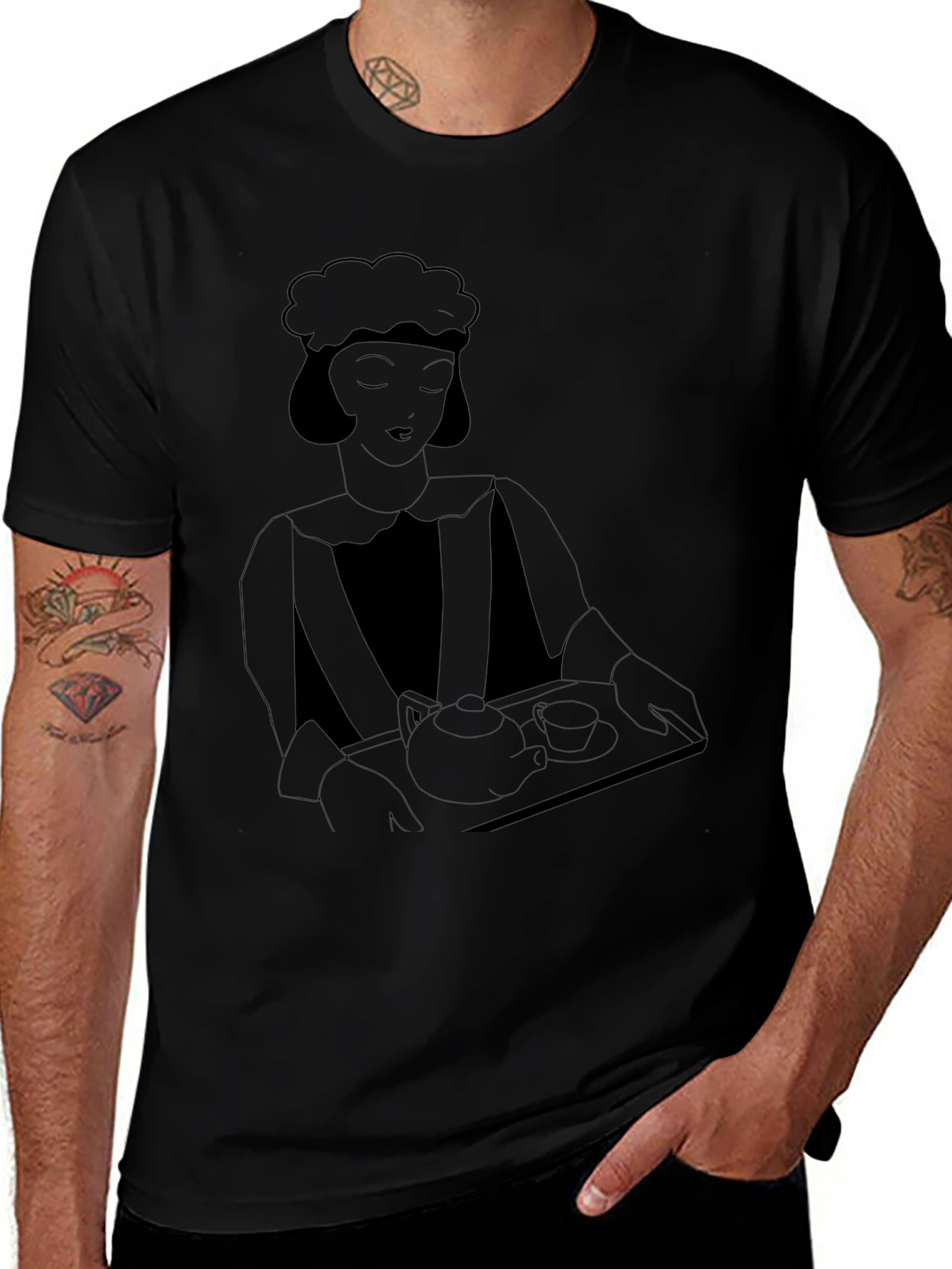 Art Deco Waitress Black T-Shirt