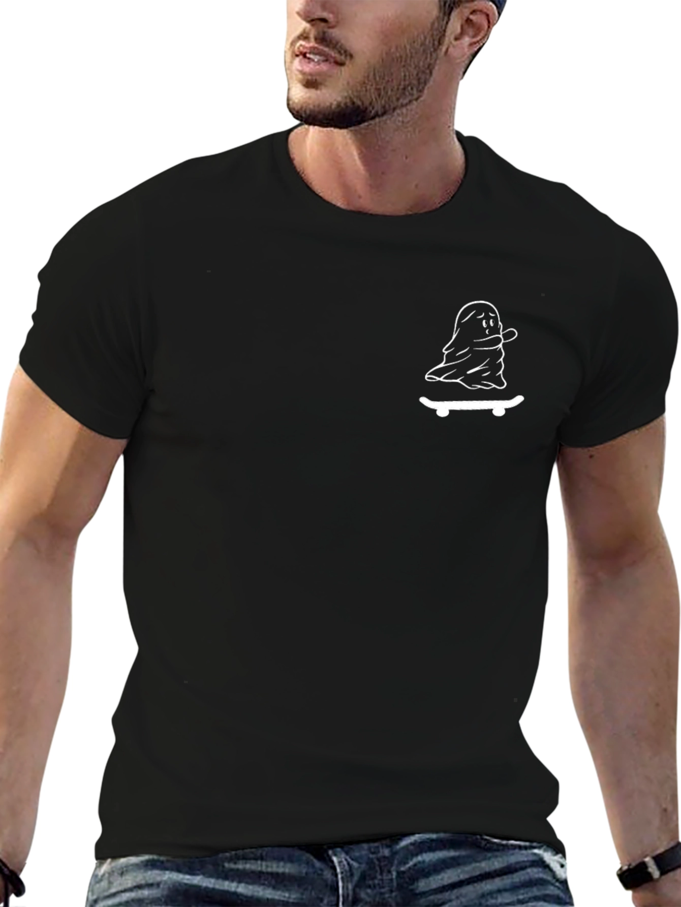 Ghost Skateboard Graphic T-Shirt - Black