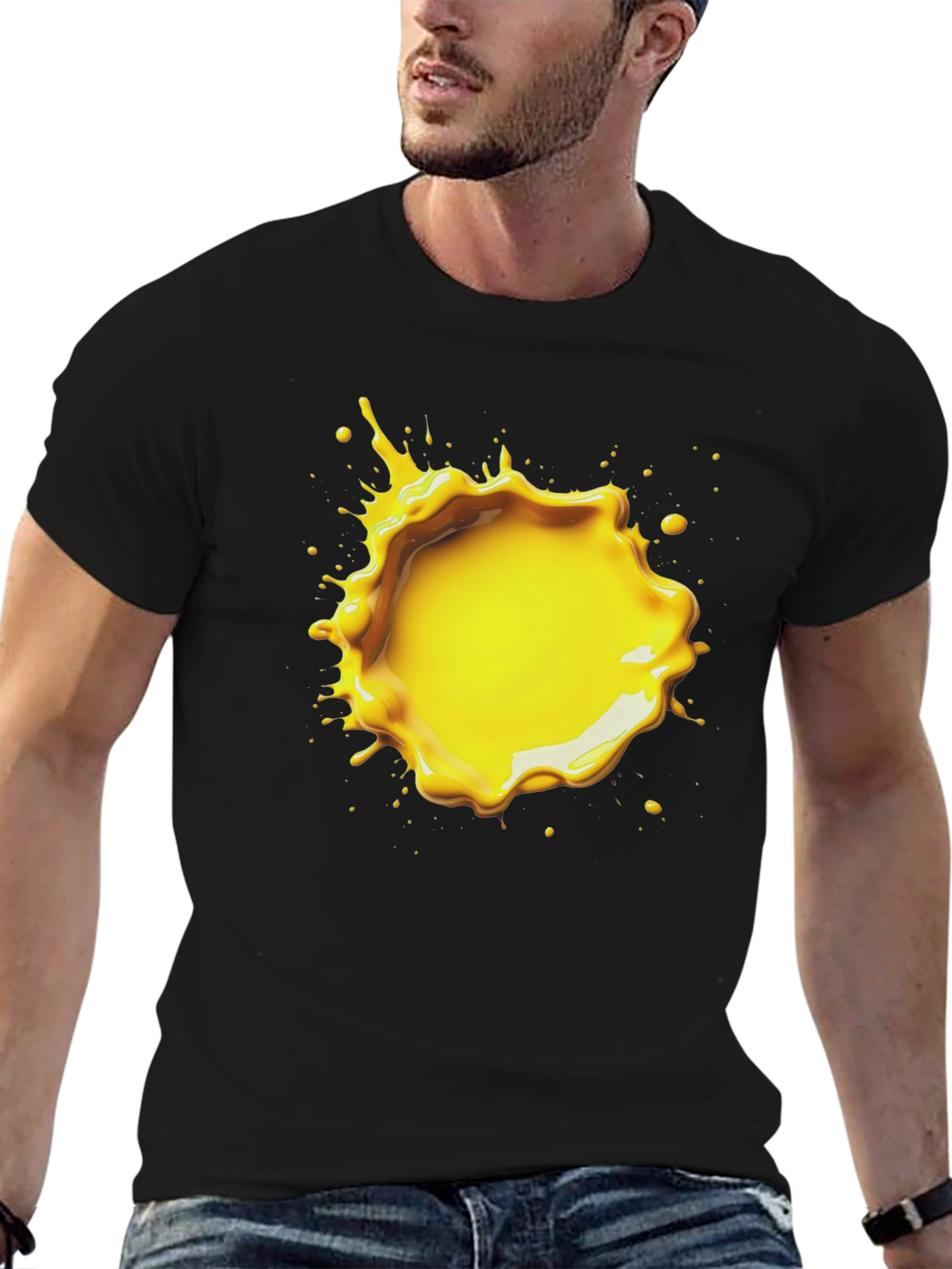 Black T-Shirt with Yellow Splatter Graphic