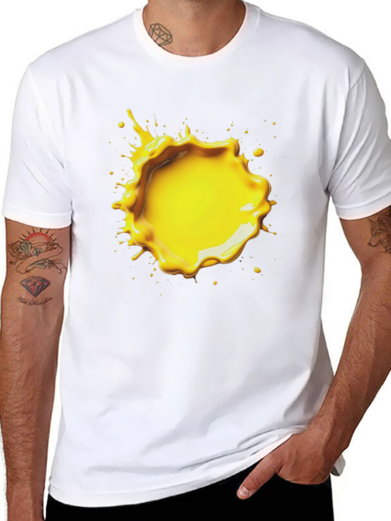 Black T-Shirt with Yellow Splatter Graphic