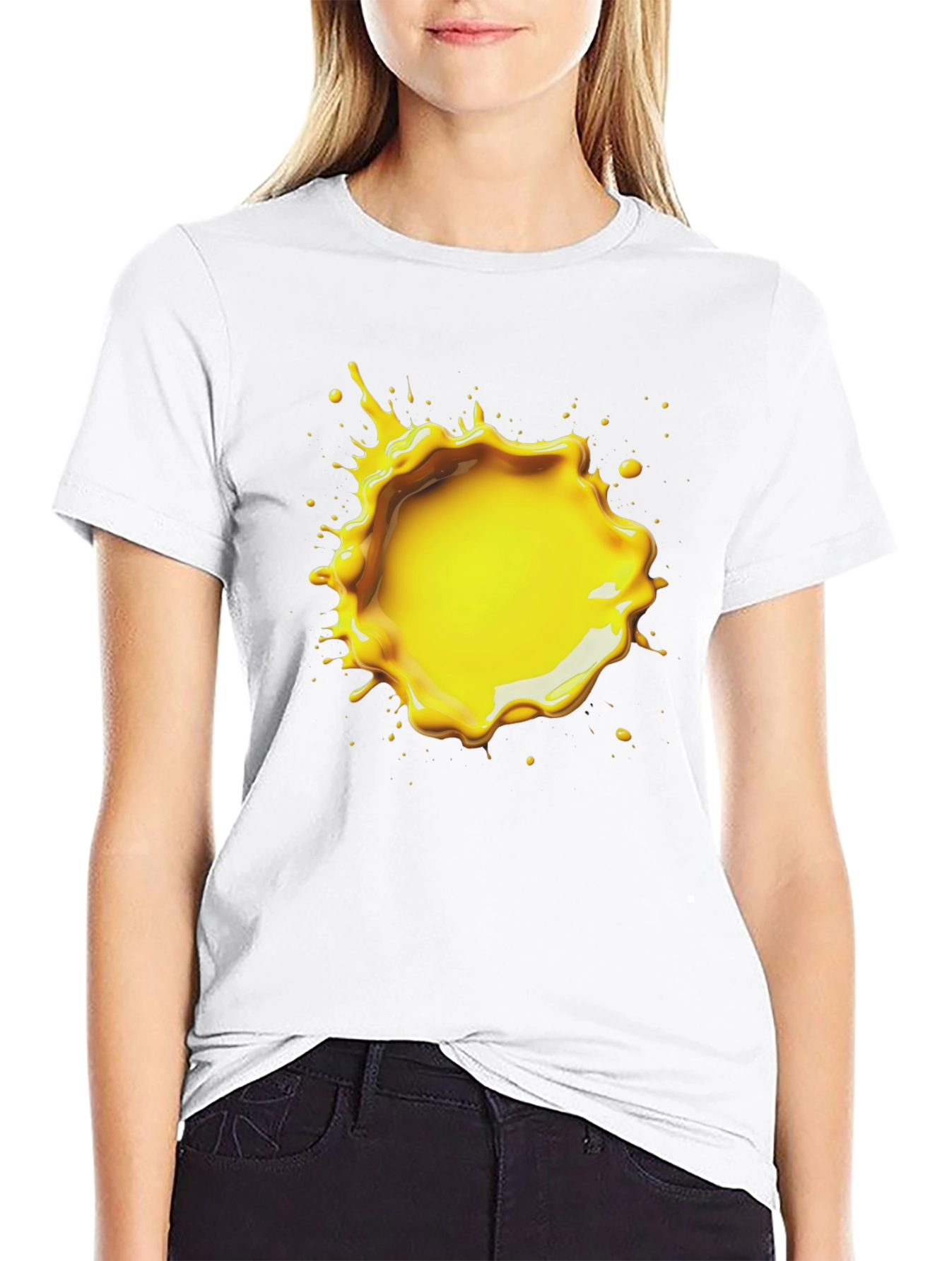 Black T-Shirt with Yellow Splatter Graphic