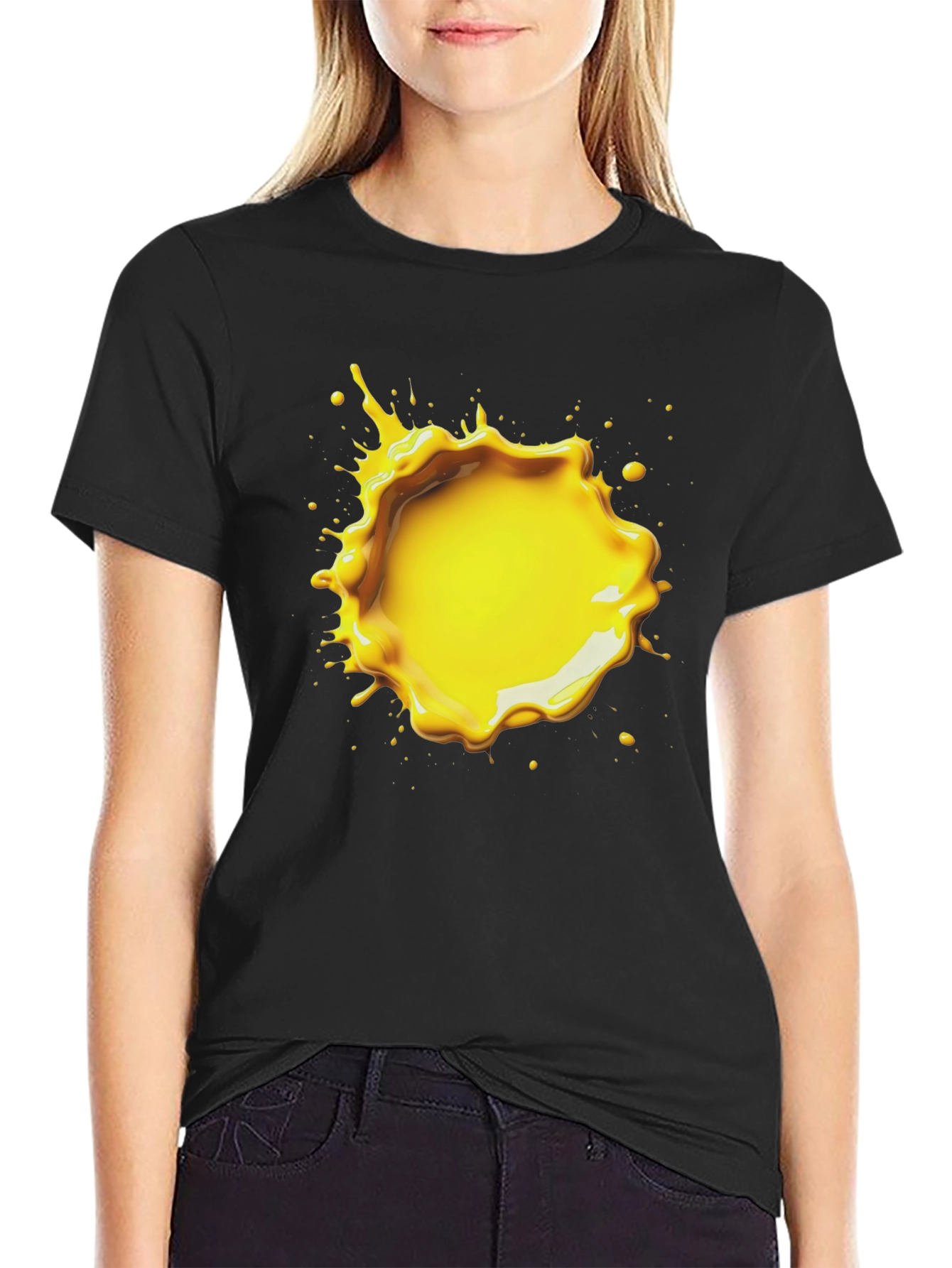 Black T-Shirt with Yellow Splatter Graphic