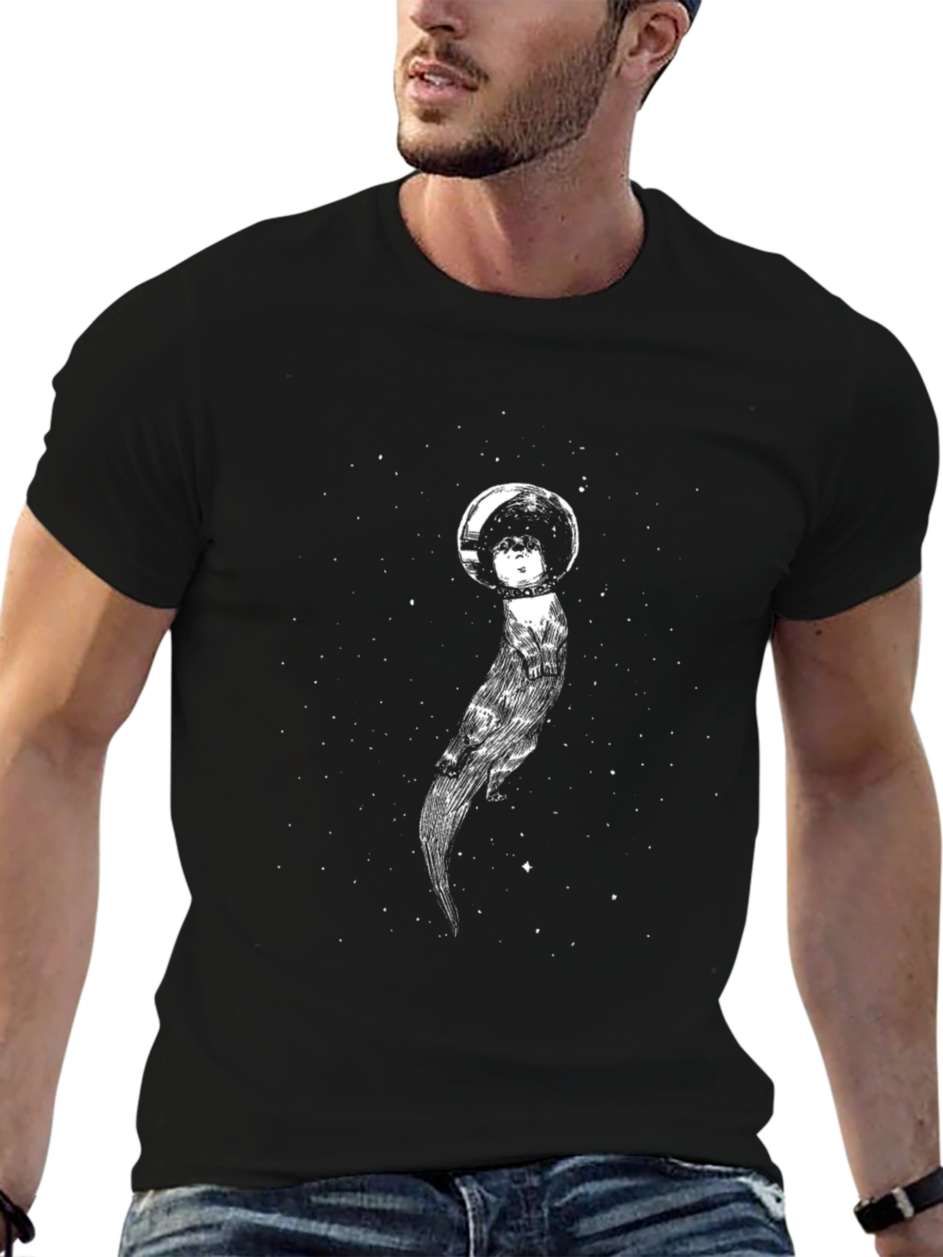 Astronaut Otter Graphic Tee - Black T-Shirt