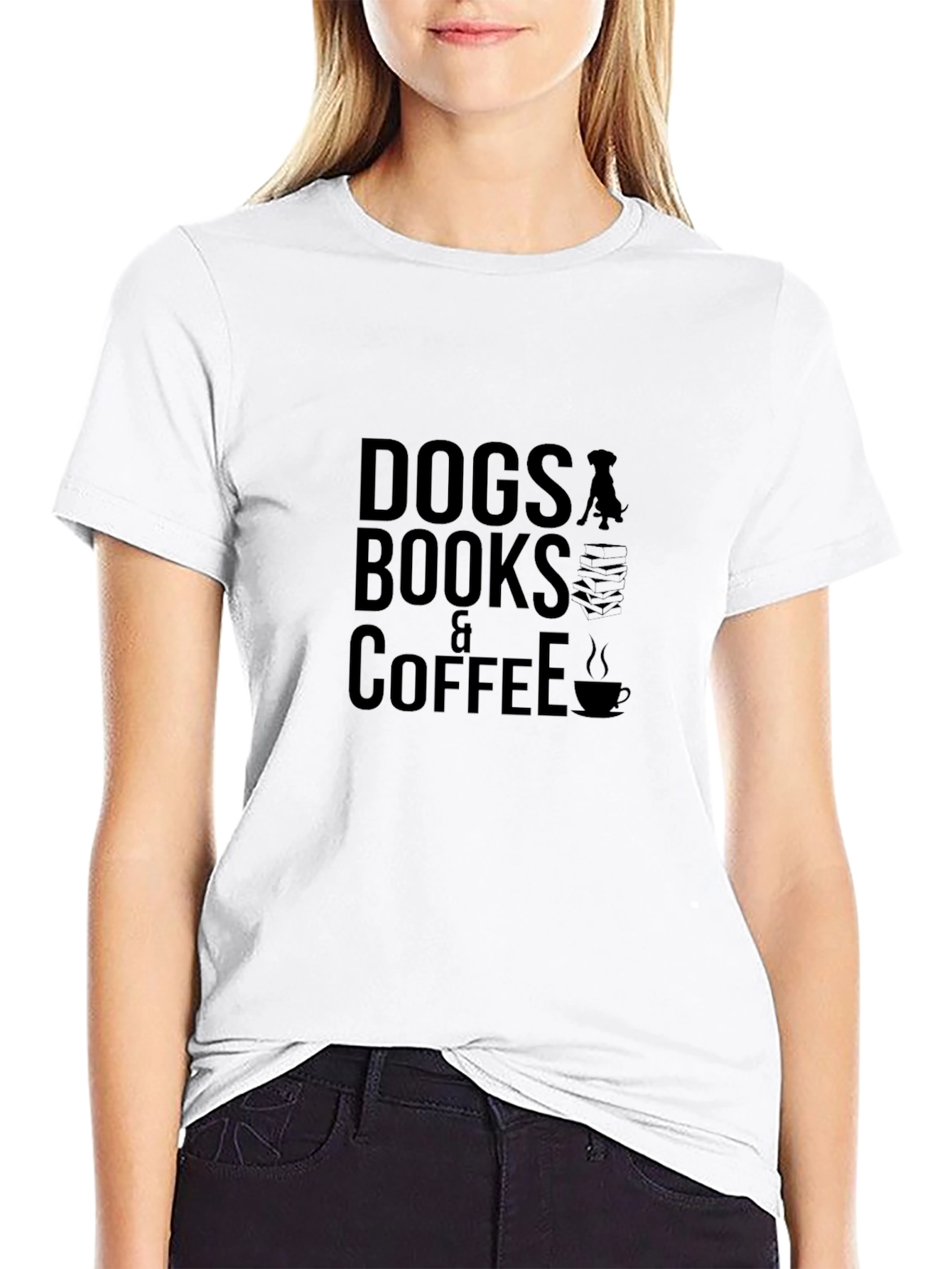 Dogs Books & Coffee Graphic Tee - Black