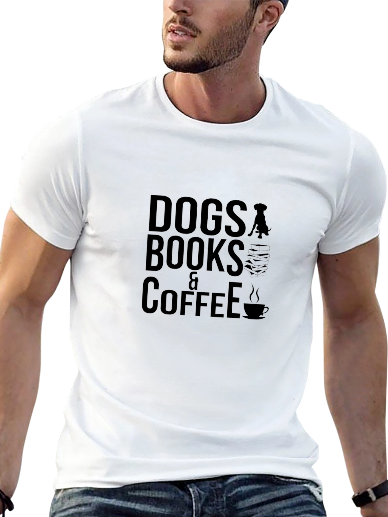 Dogs Books & Coffee Graphic Tee - Black