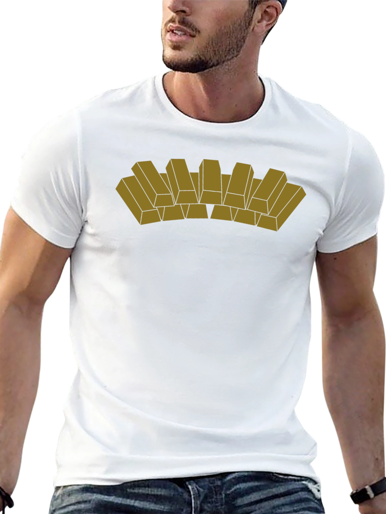 Gold Bar Stack Graphic Tee - Stylish Mens T-Shirt