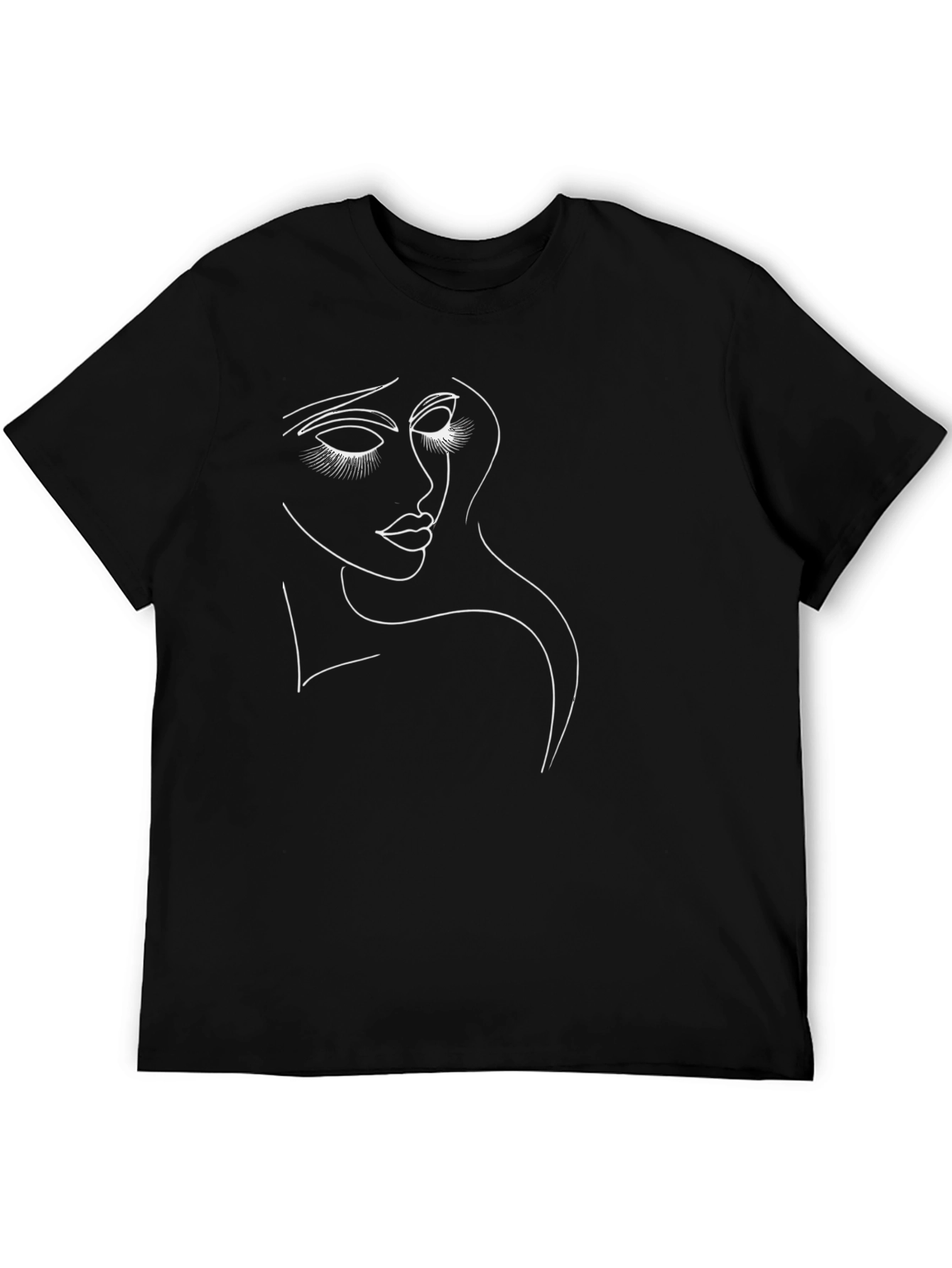 Minimalist Woman Face Graphic Tee - Black