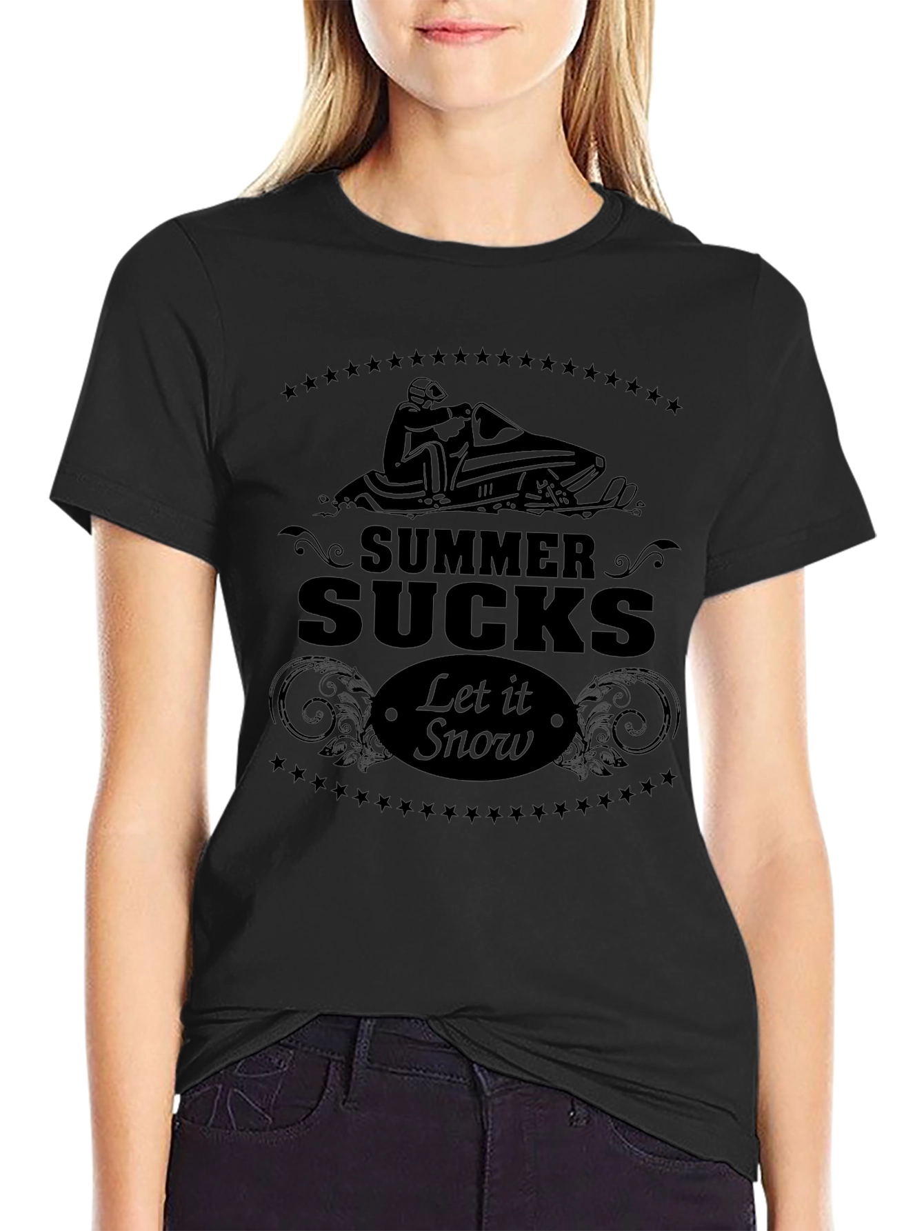 Summer Sucks Let it Snow Black T-Shirt