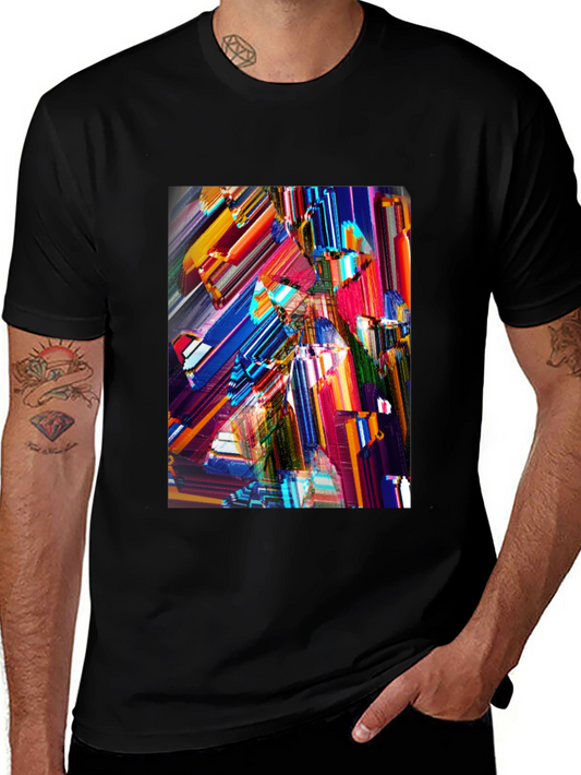 Abstract Geometric Print Black Crew Neck T-Shirt