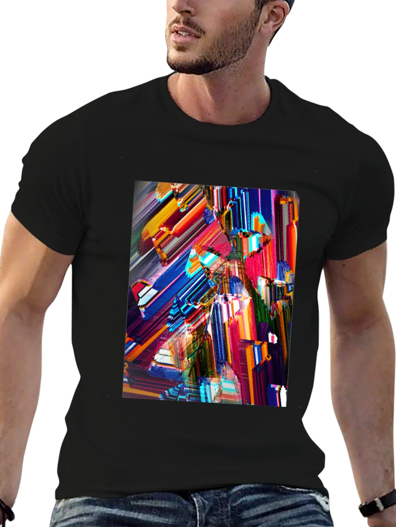 Abstract Geometric Print Black Crew Neck T-Shirt