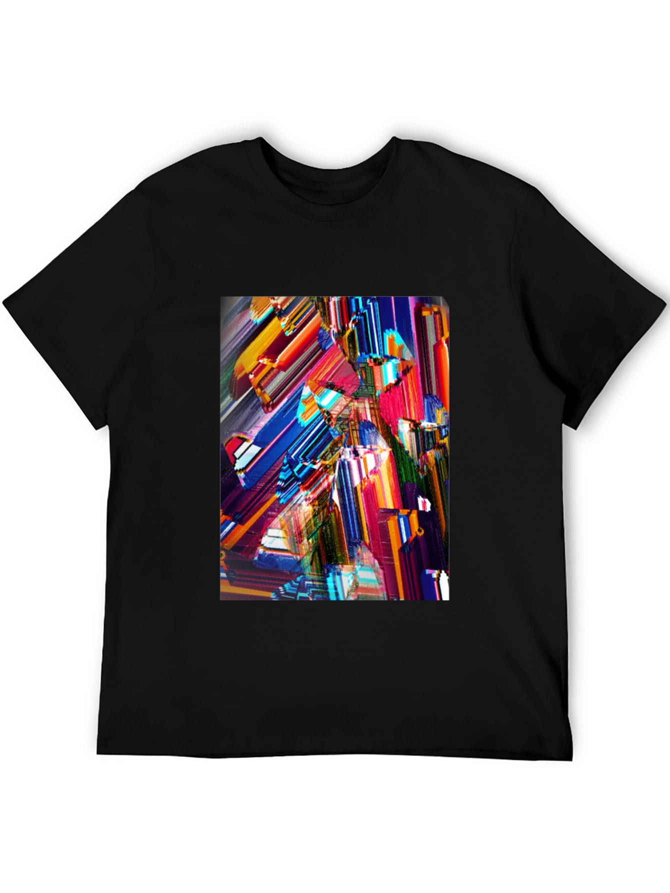 Abstract Geometric Print Black Crew Neck T-Shirt