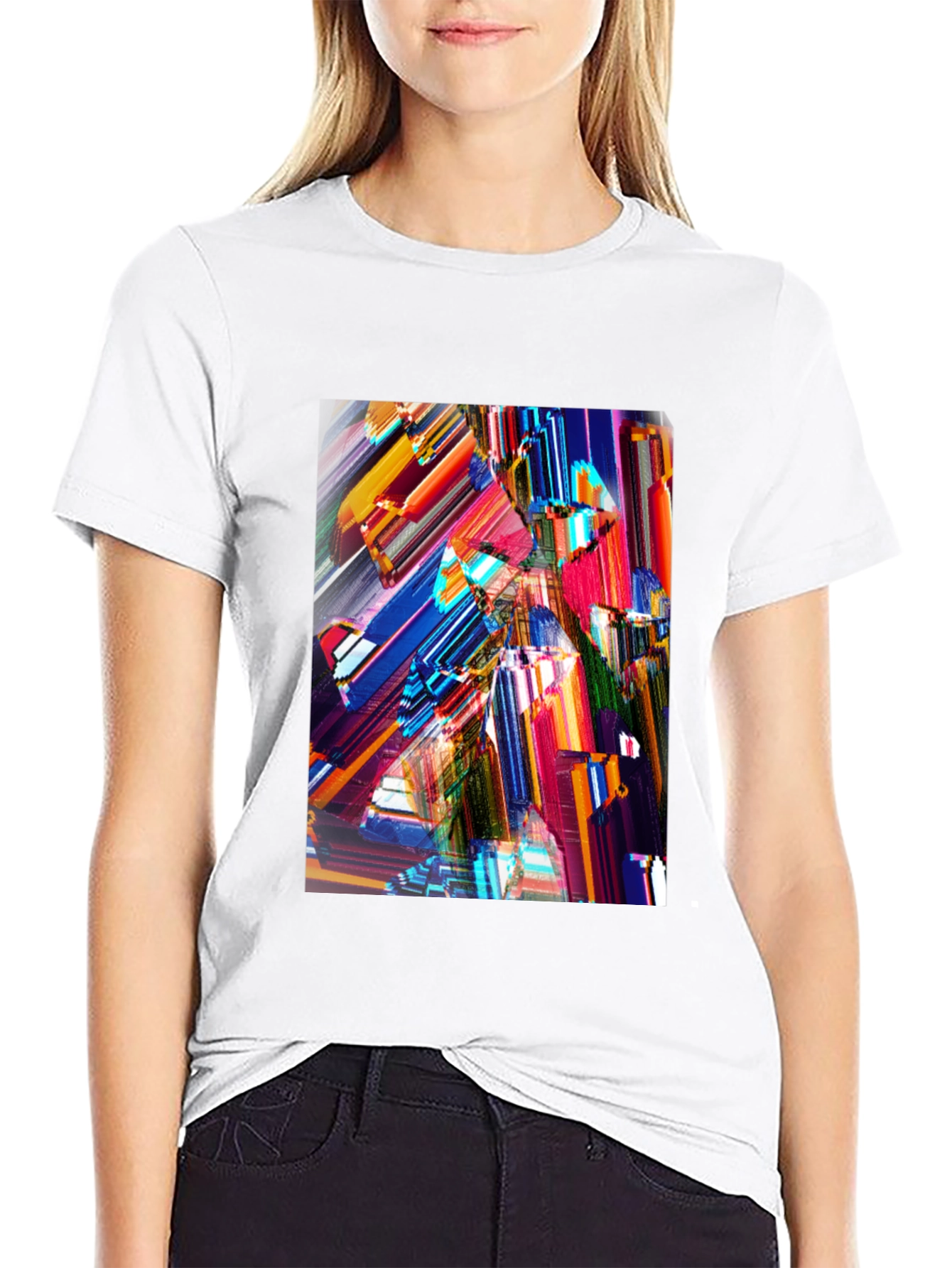 Abstract Geometric Print Black Crew Neck T-Shirt
