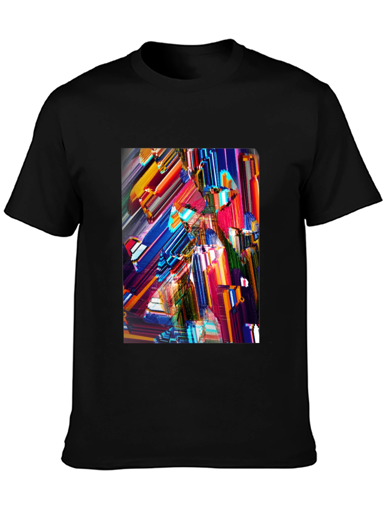 Abstract Geometric Print Black Crew Neck T-Shirt