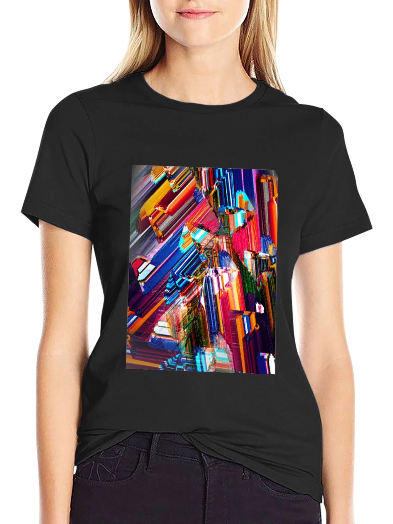 Abstract Geometric Print Black Crew Neck T-Shirt