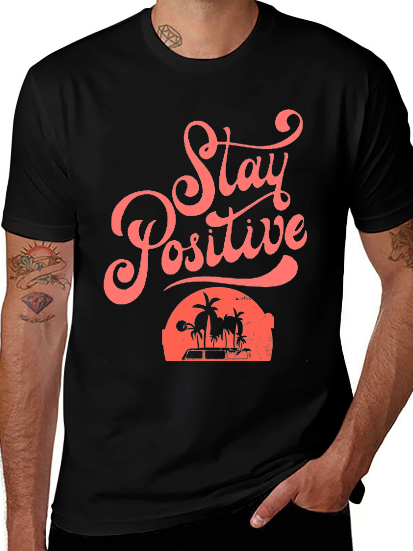 Stay Positive Beach Graphic Tee - Mens Black T-Shirt