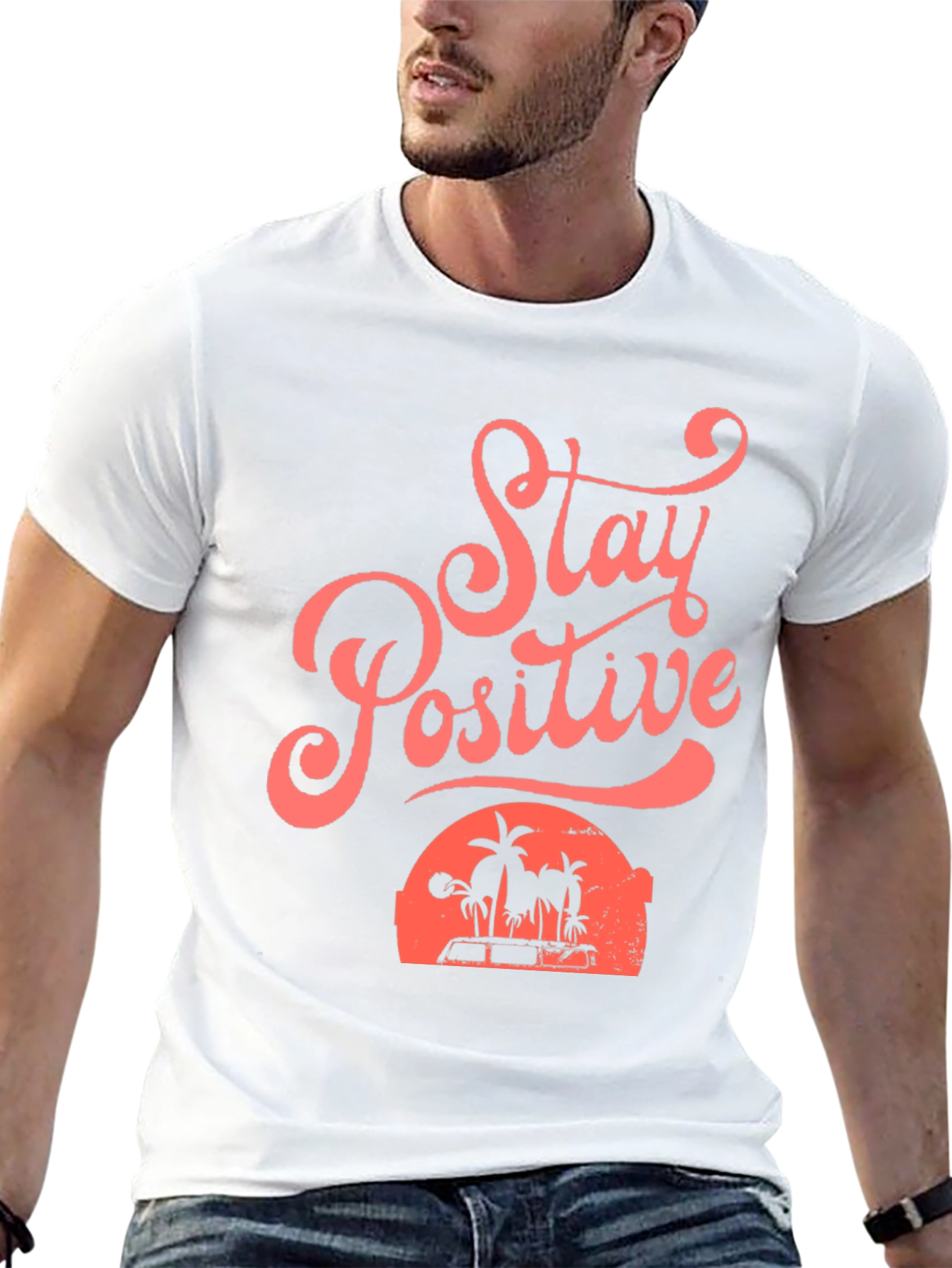 Stay Positive Beach Graphic Tee - Mens Black T-Shirt