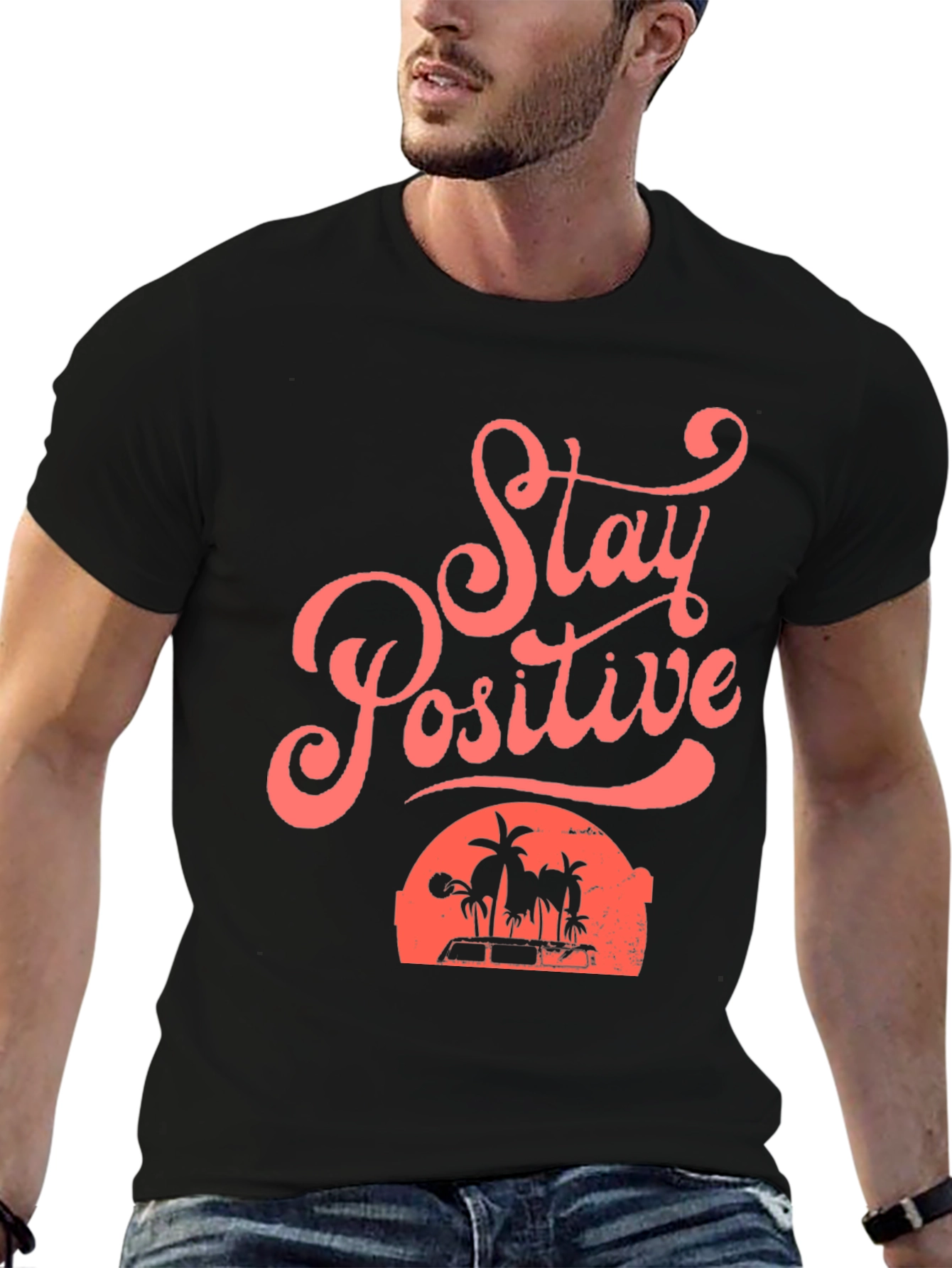 Stay Positive Beach Graphic Tee - Mens Black T-Shirt