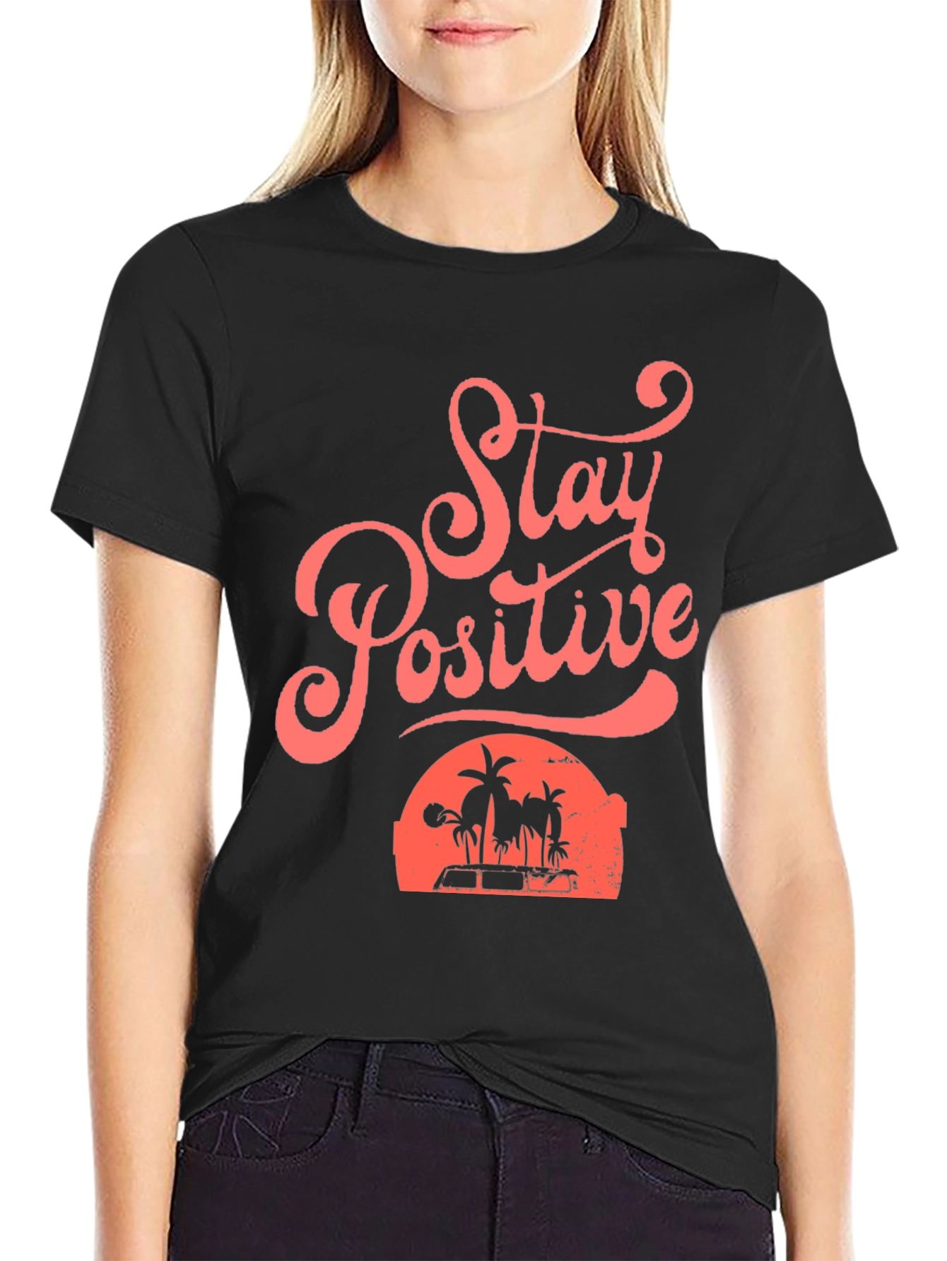 Stay Positive Beach Graphic Tee - Mens Black T-Shirt