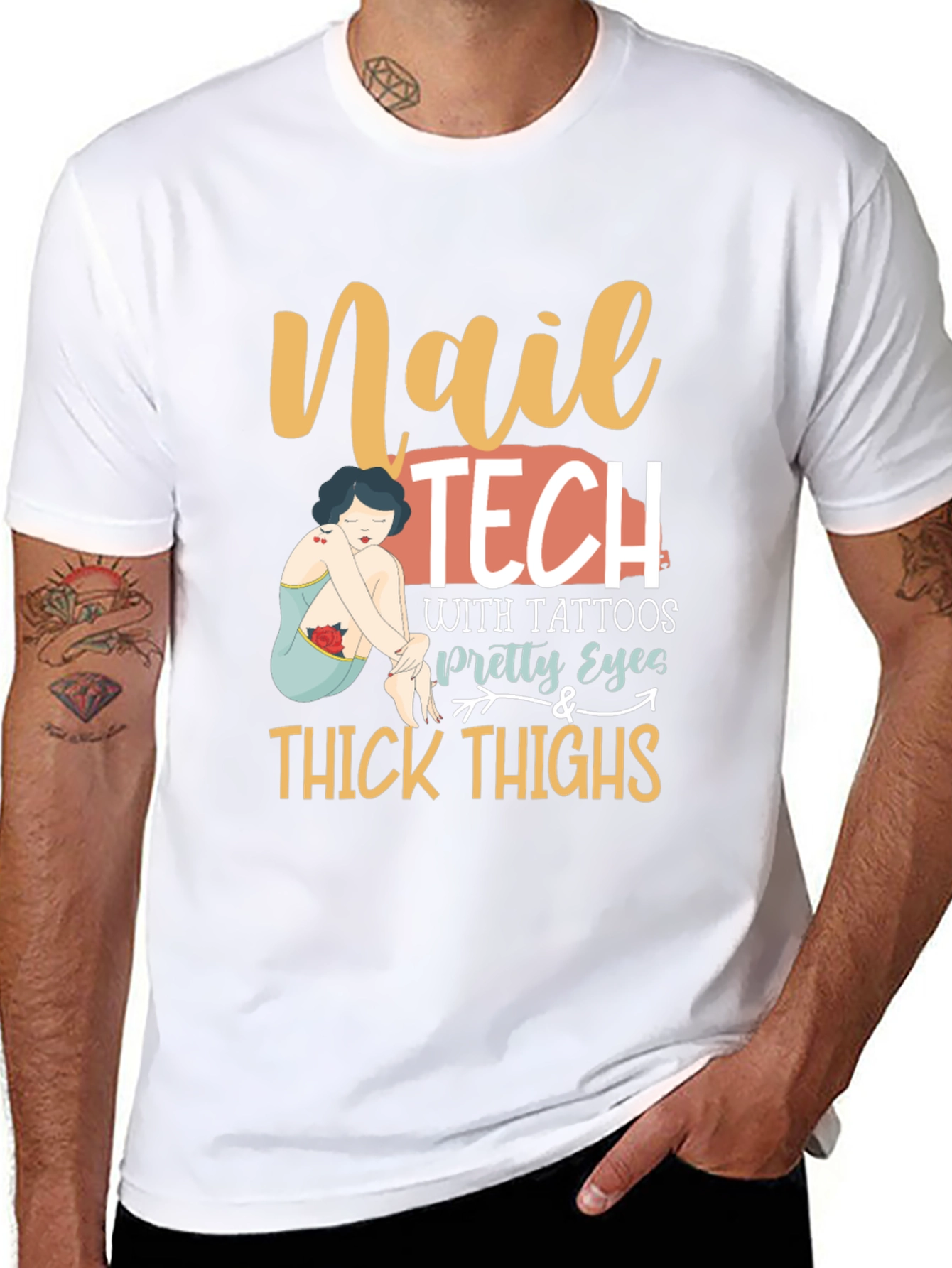 Nail Tech Tattoos Pretty Eyes & Thick Thighs T-Shirt