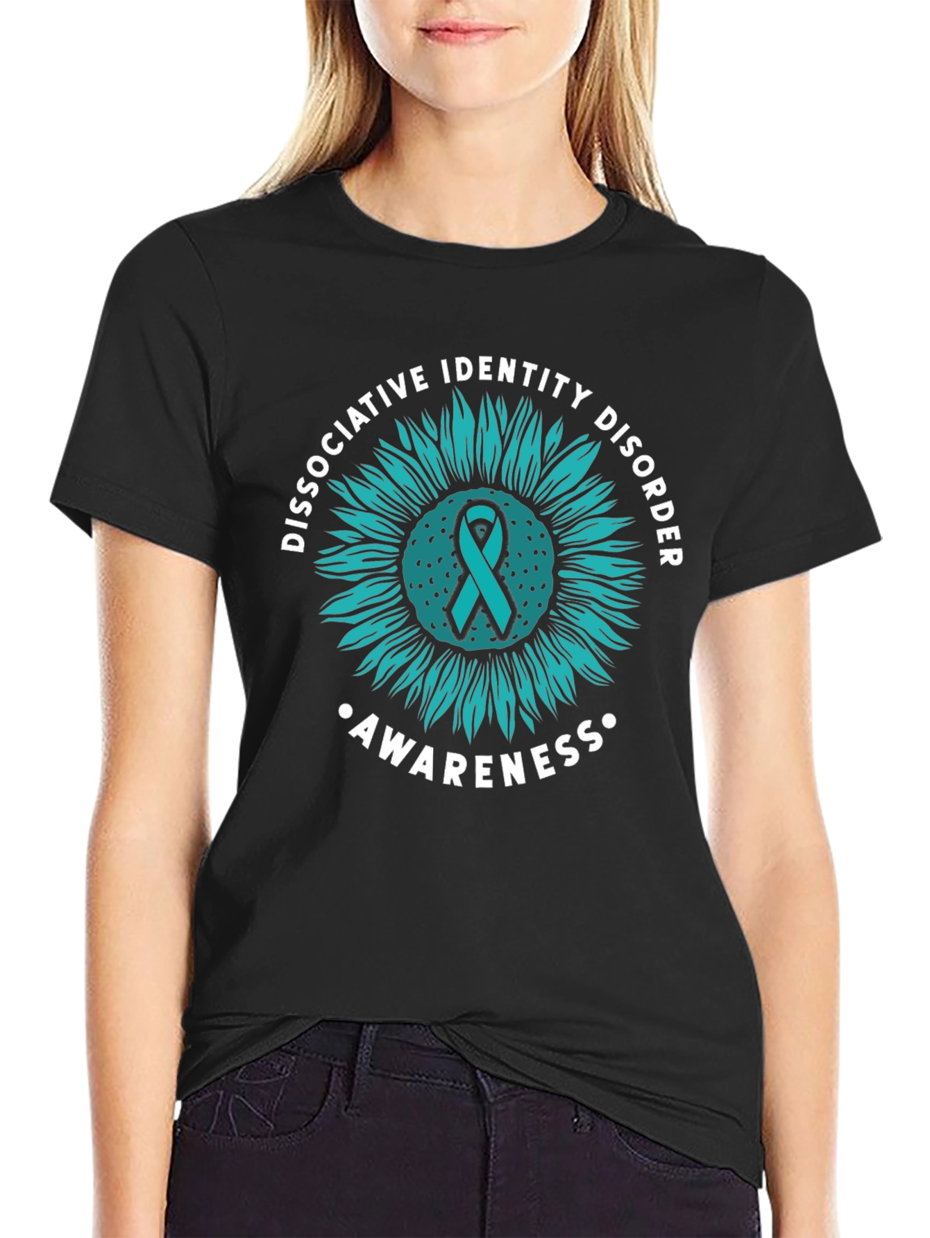 DID Awareness Sunflower Graphic Tee - Black Cotton Blend