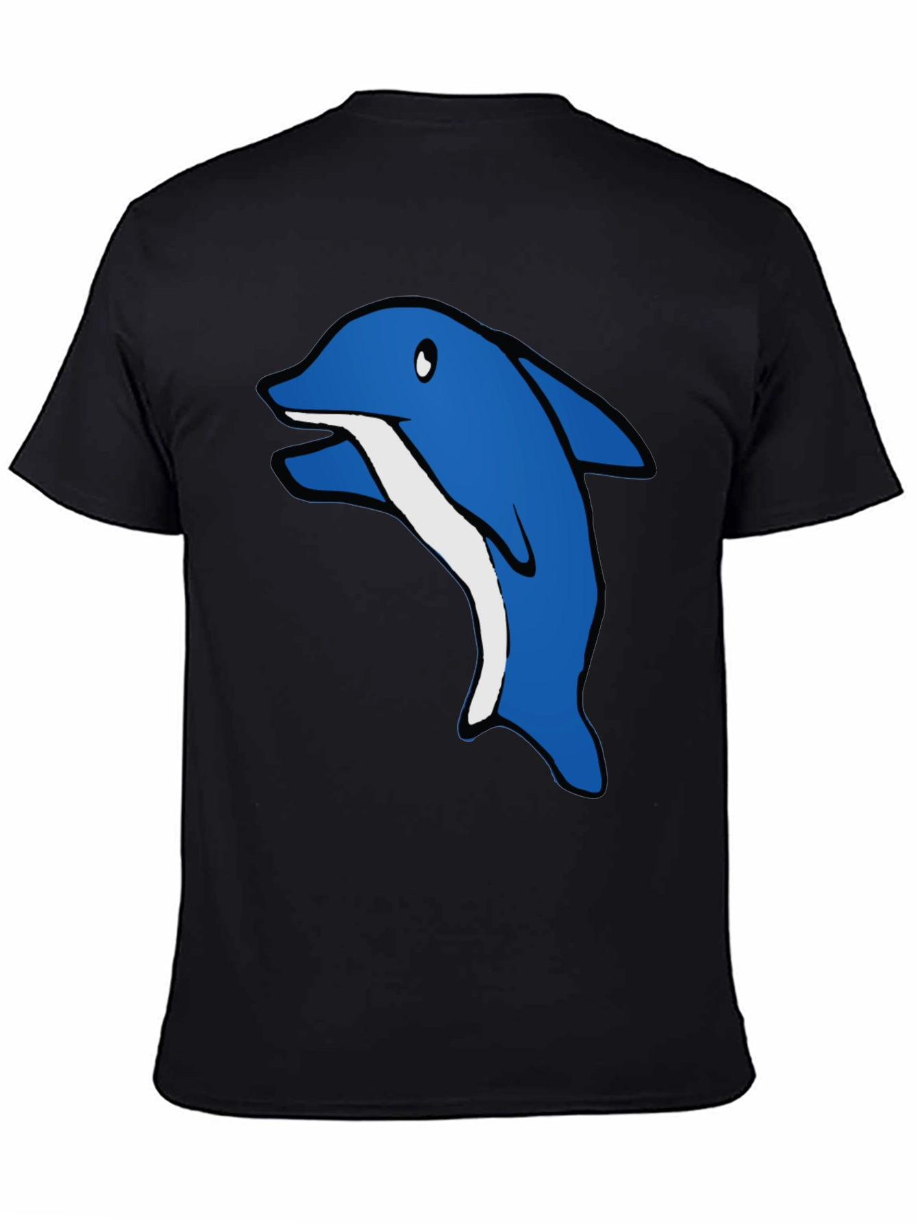Cartoon Dolphin Graphic Tee - Black Cotton T-Shirt