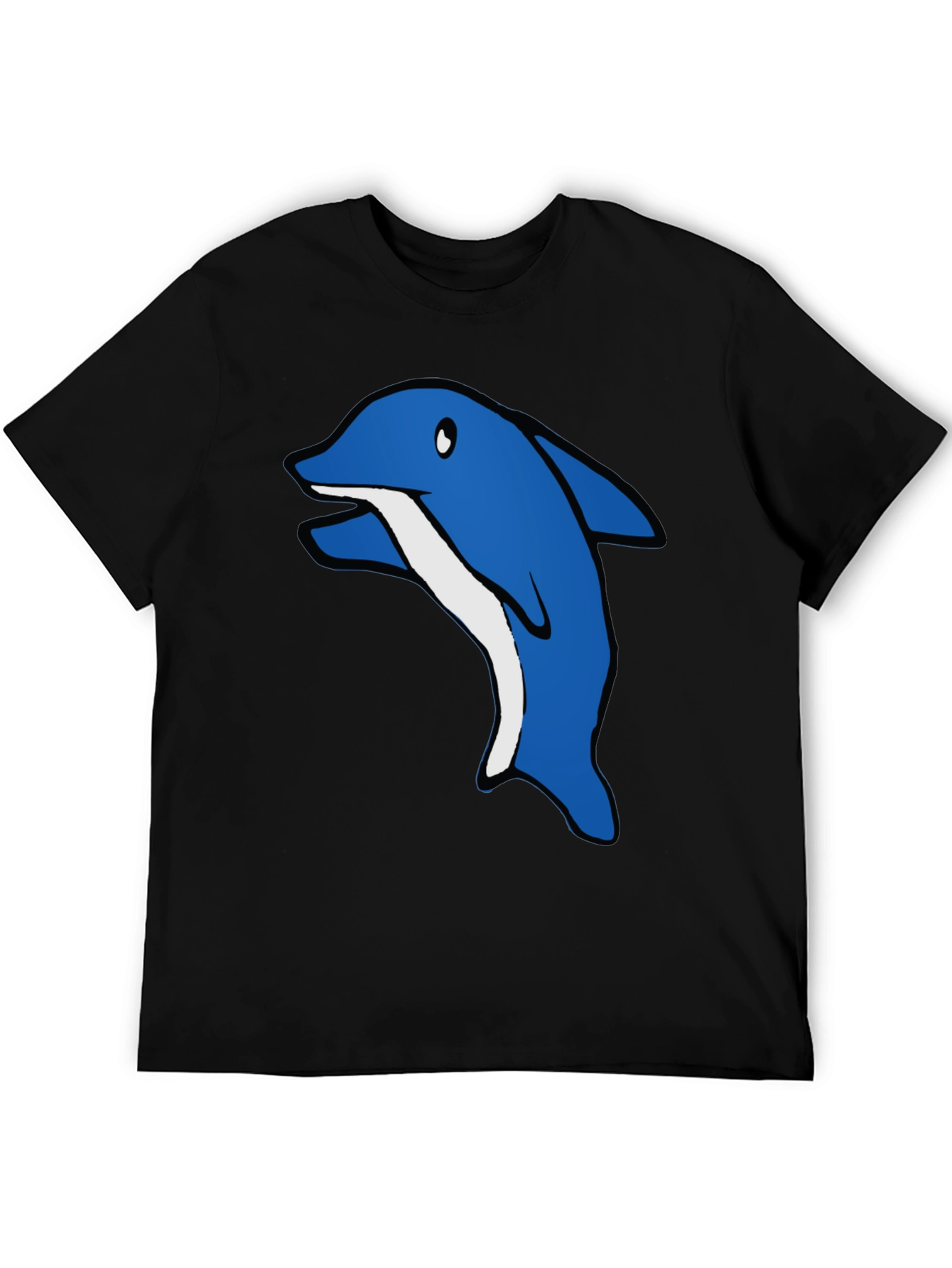 Cartoon Dolphin Graphic Tee - Black Cotton T-Shirt