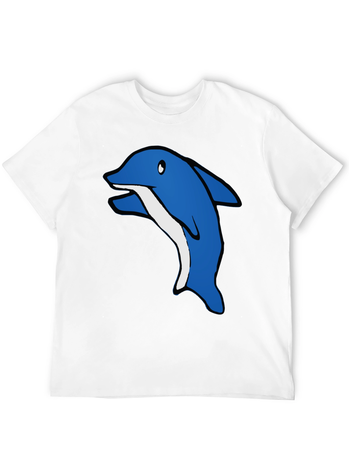 Cartoon Dolphin Graphic Tee - Black Cotton T-Shirt