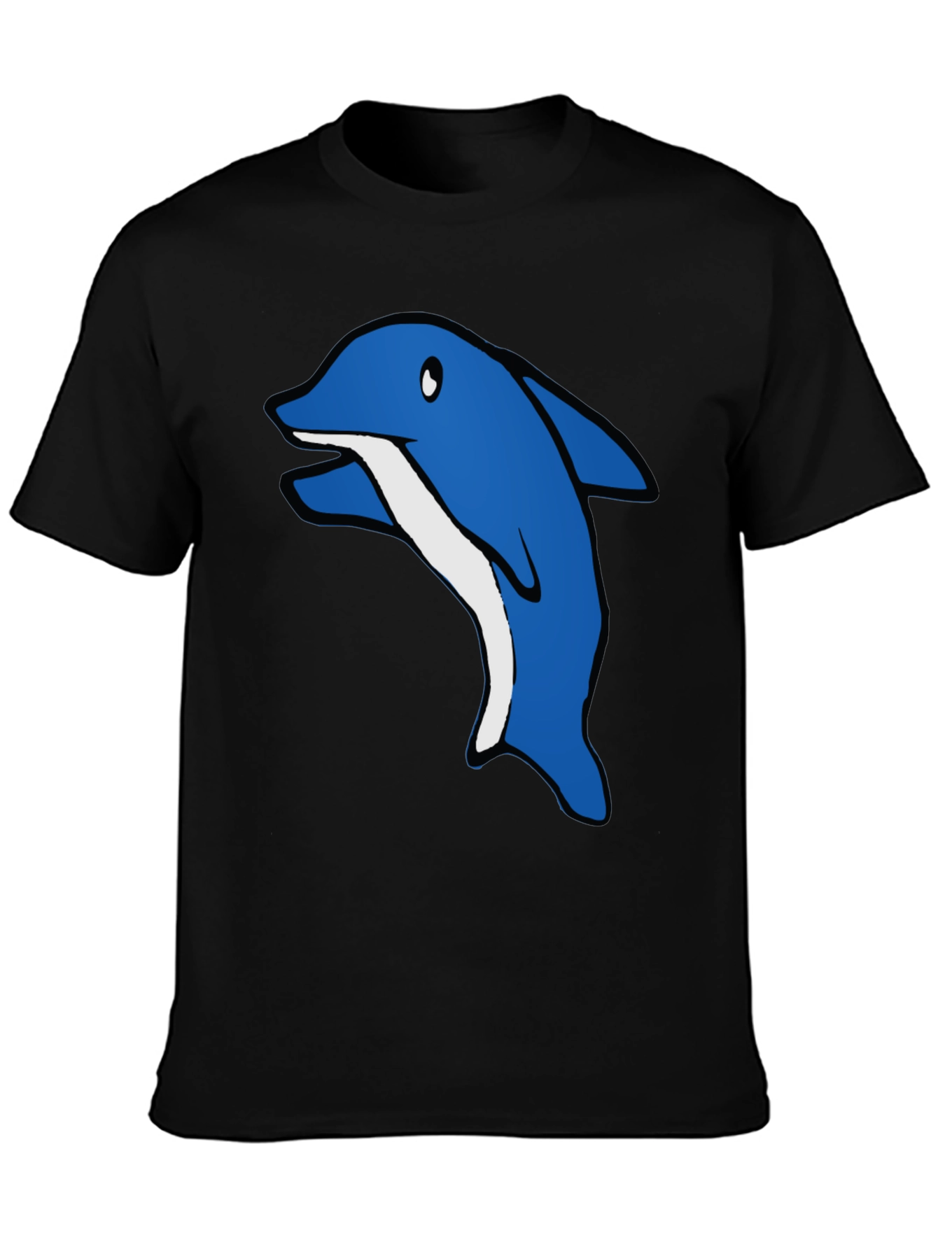 Cartoon Dolphin Graphic Tee - Black Cotton T-Shirt