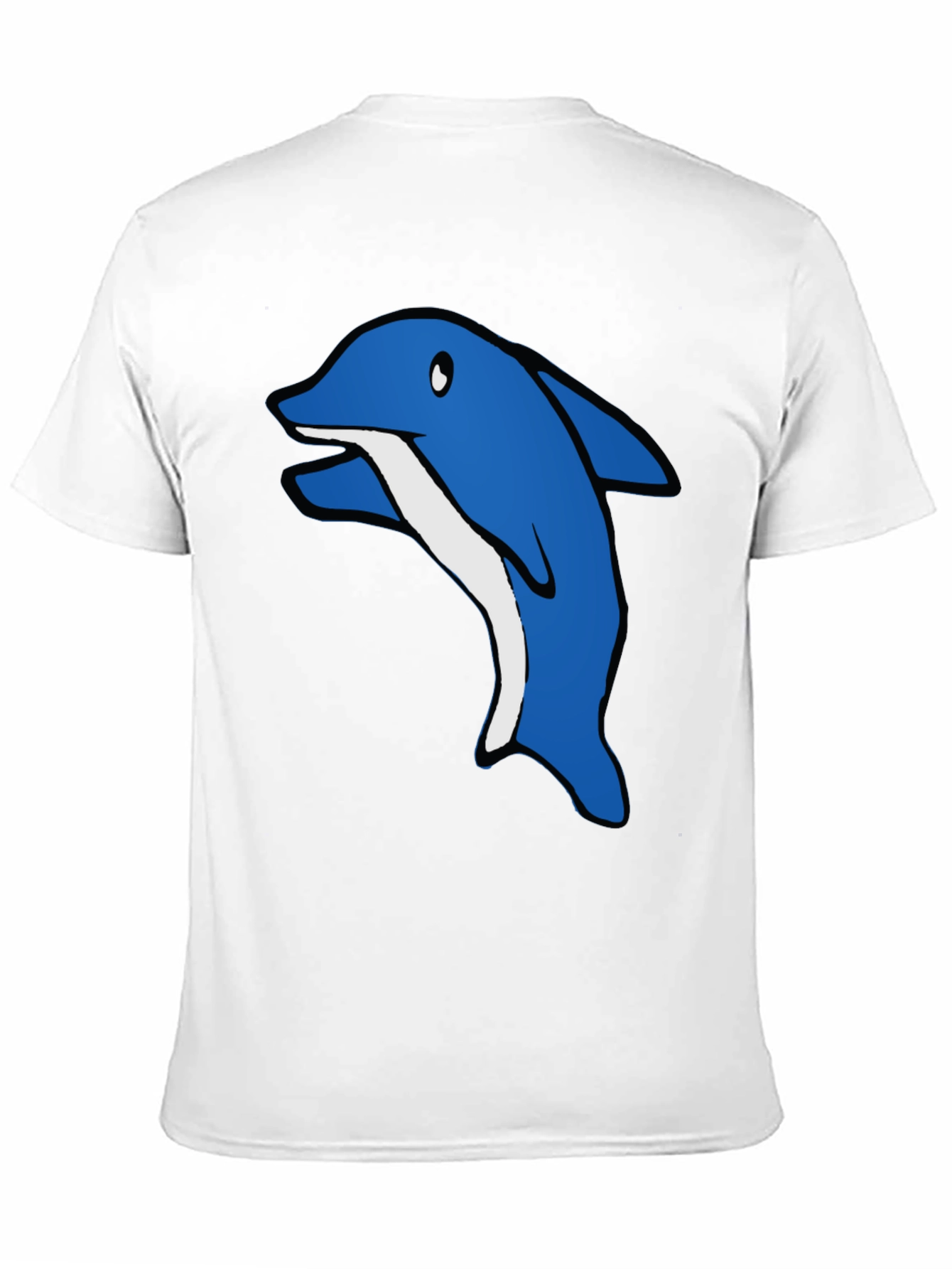 Cartoon Dolphin Graphic Tee - Black Cotton T-Shirt