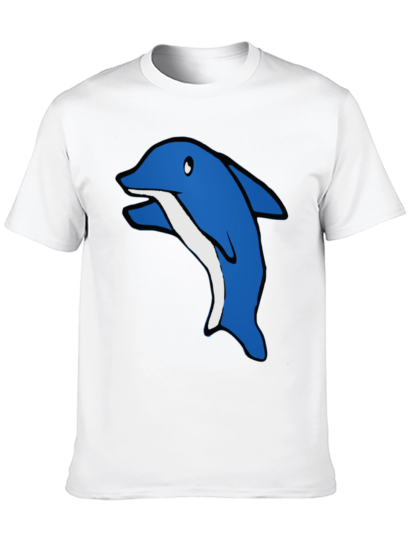Cartoon Dolphin Graphic Tee - Black Cotton T-Shirt