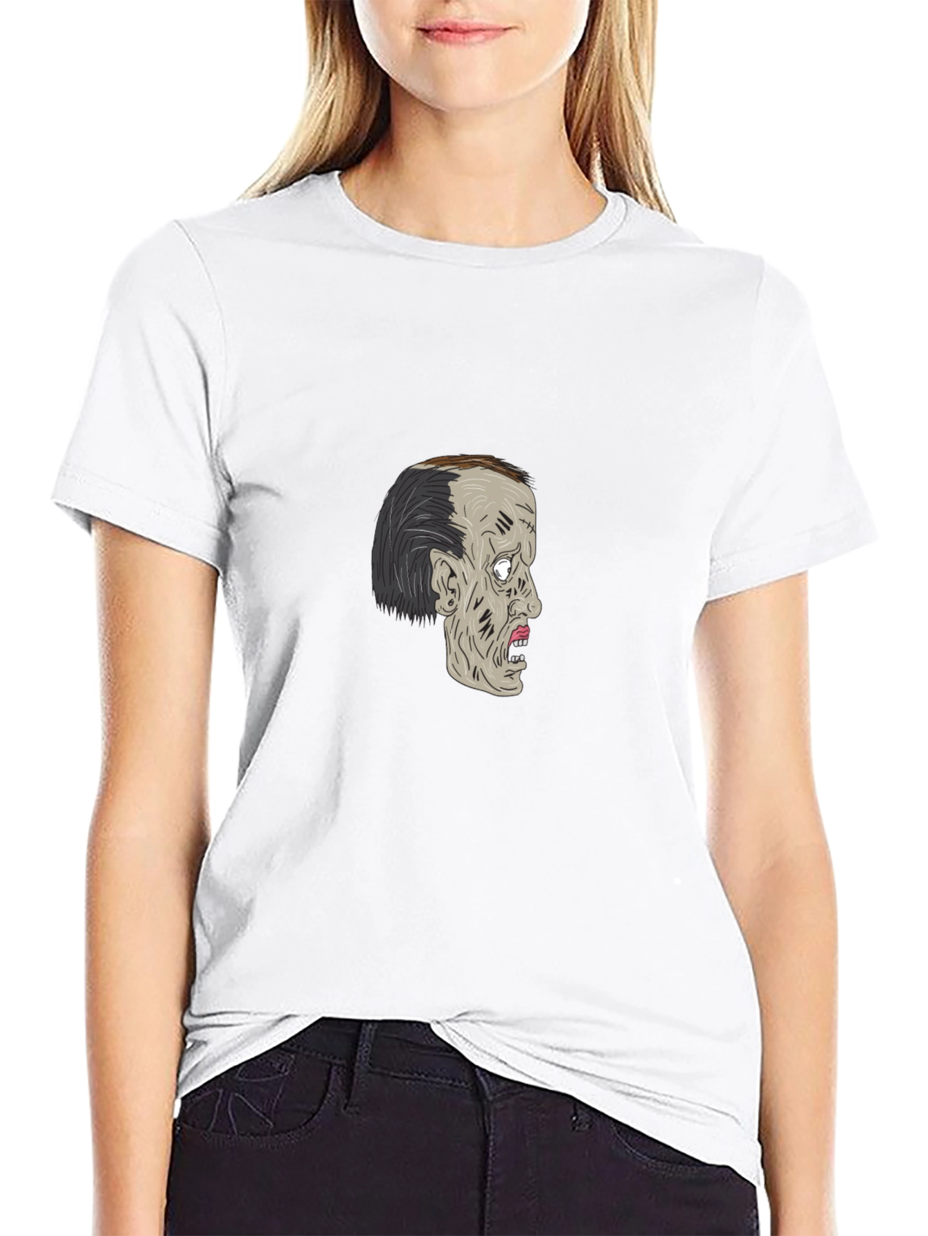 Zombie Head Graphic T-Shirt - Black Cotton Tee