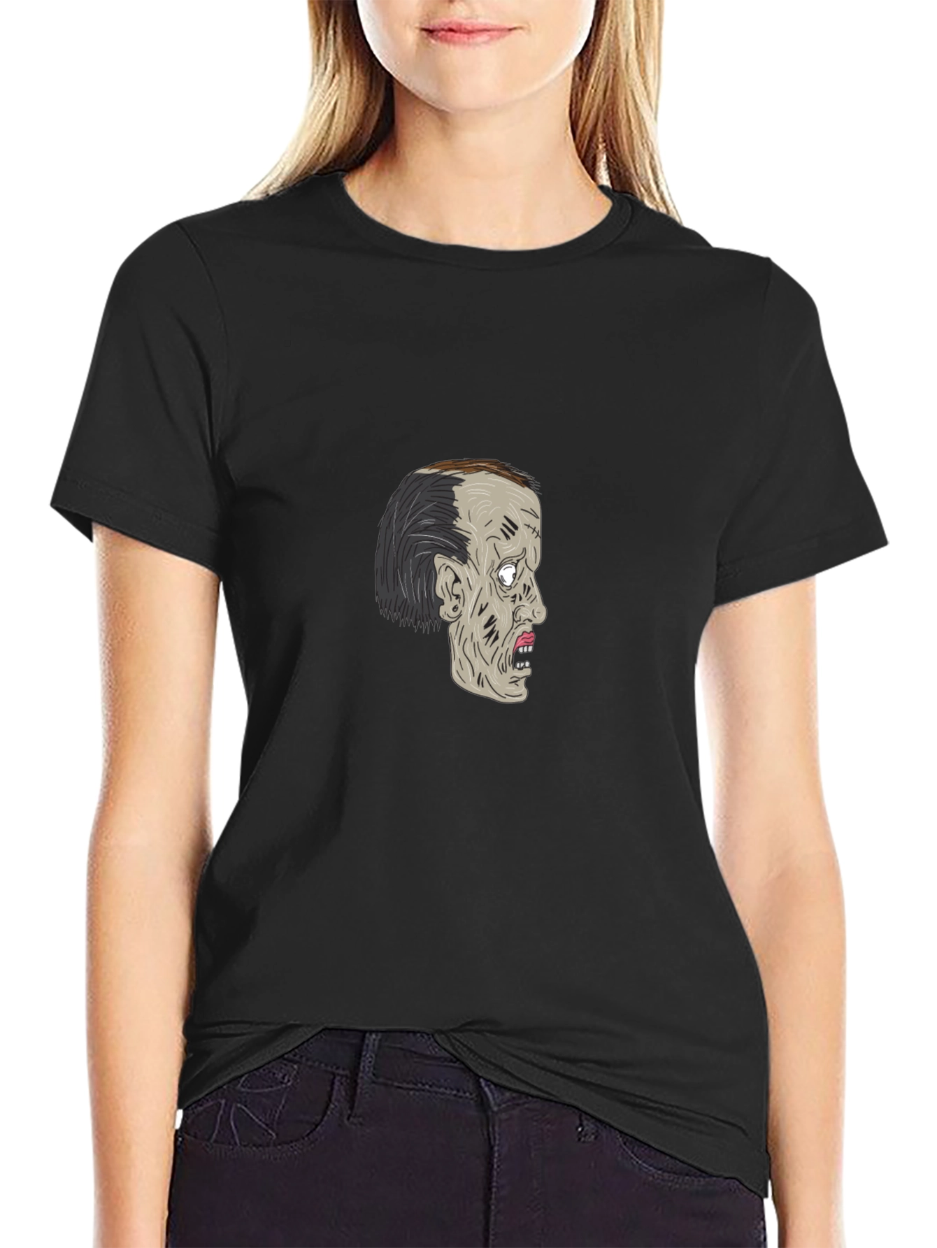 Zombie Head Graphic T-Shirt - Black Cotton Tee