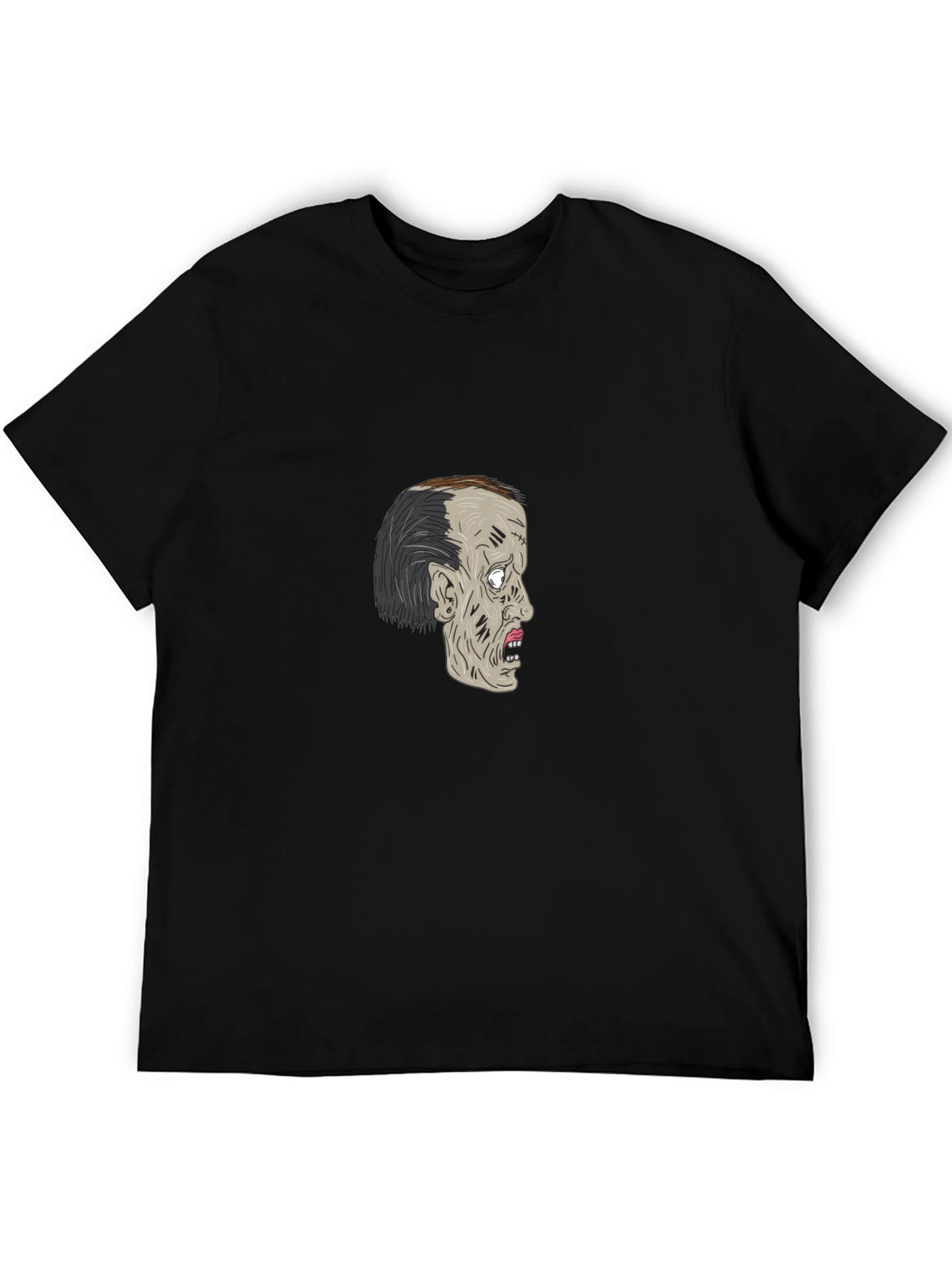 Zombie Head Graphic T-Shirt - Black Cotton Tee