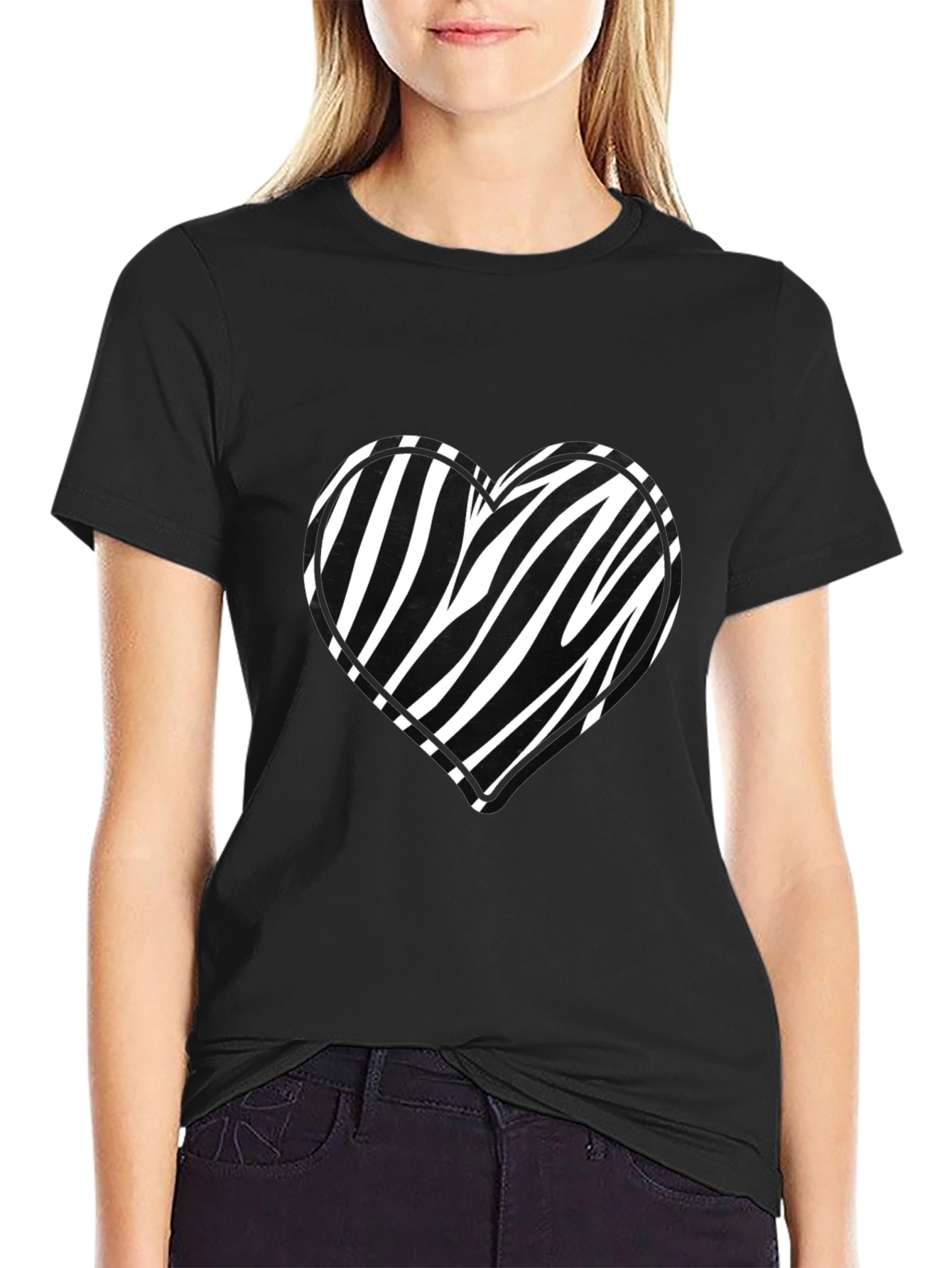 Zebra Heart Graphic Black Tee