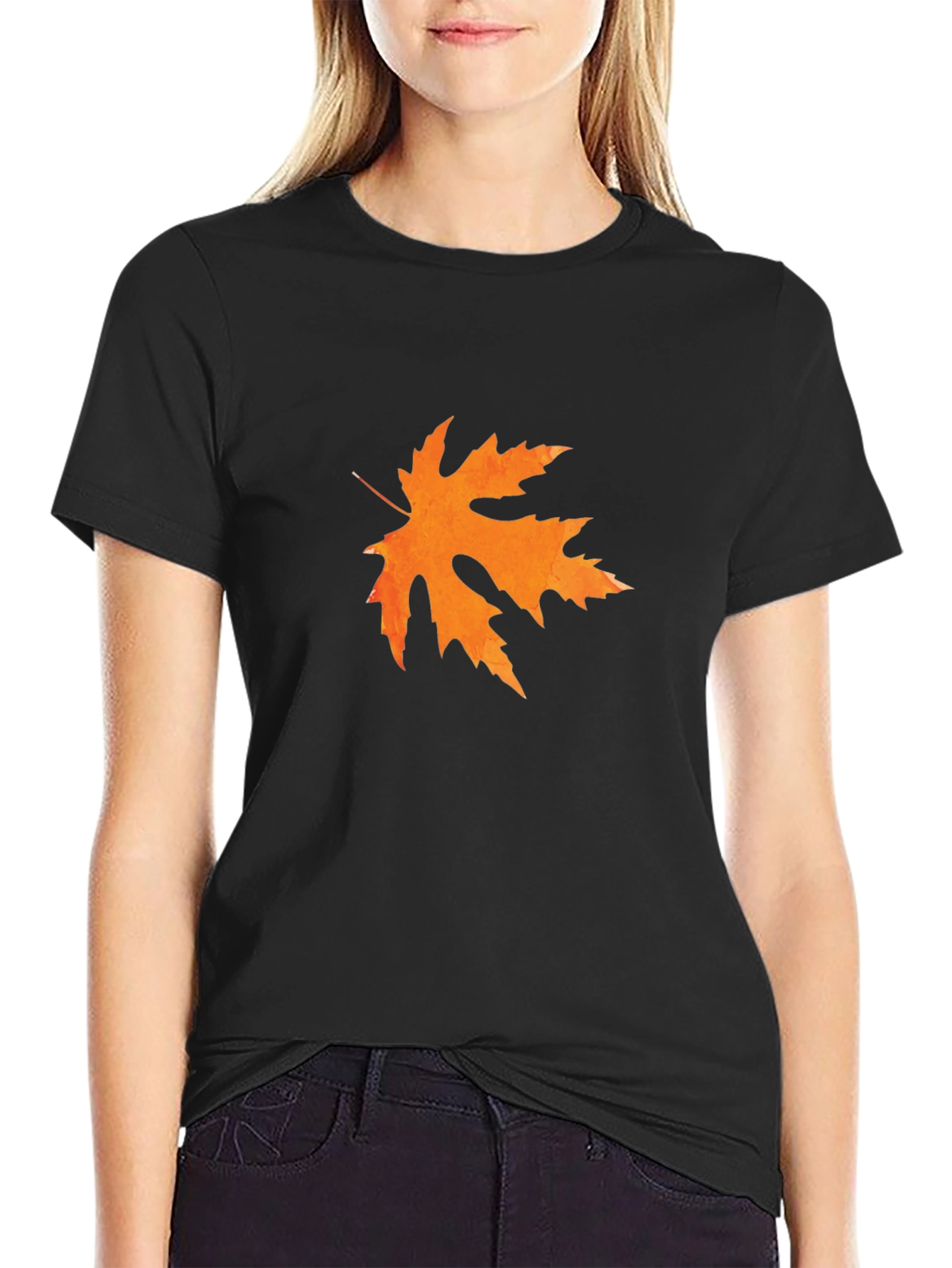 Autumn Leaf Graphic Tee - Black Casual Shirt